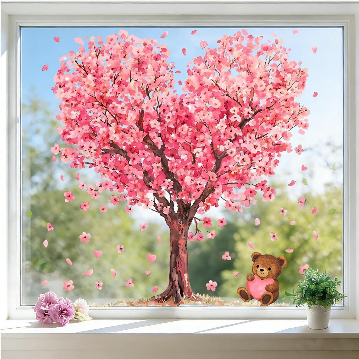 LuxusKollektion Fensterbild Fensterbilder Herzbaum Kinderzimmer Rosa groß