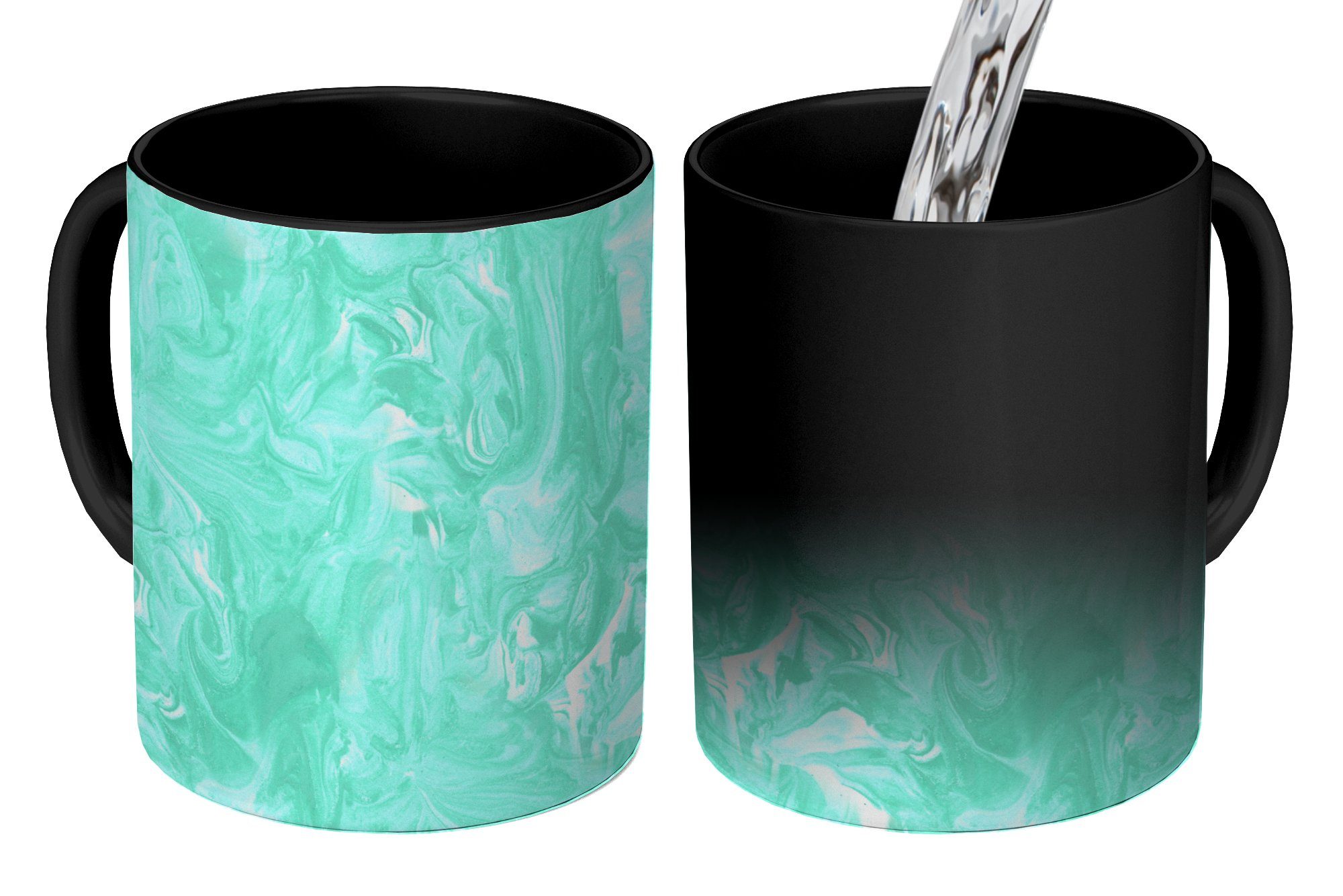 Farbe - MuchoWow Marmor Geschenk Teetasse, Tasse Keramik, Design, Blau Zaubertasse, - Farbwechsel, - Kaffeetassen,