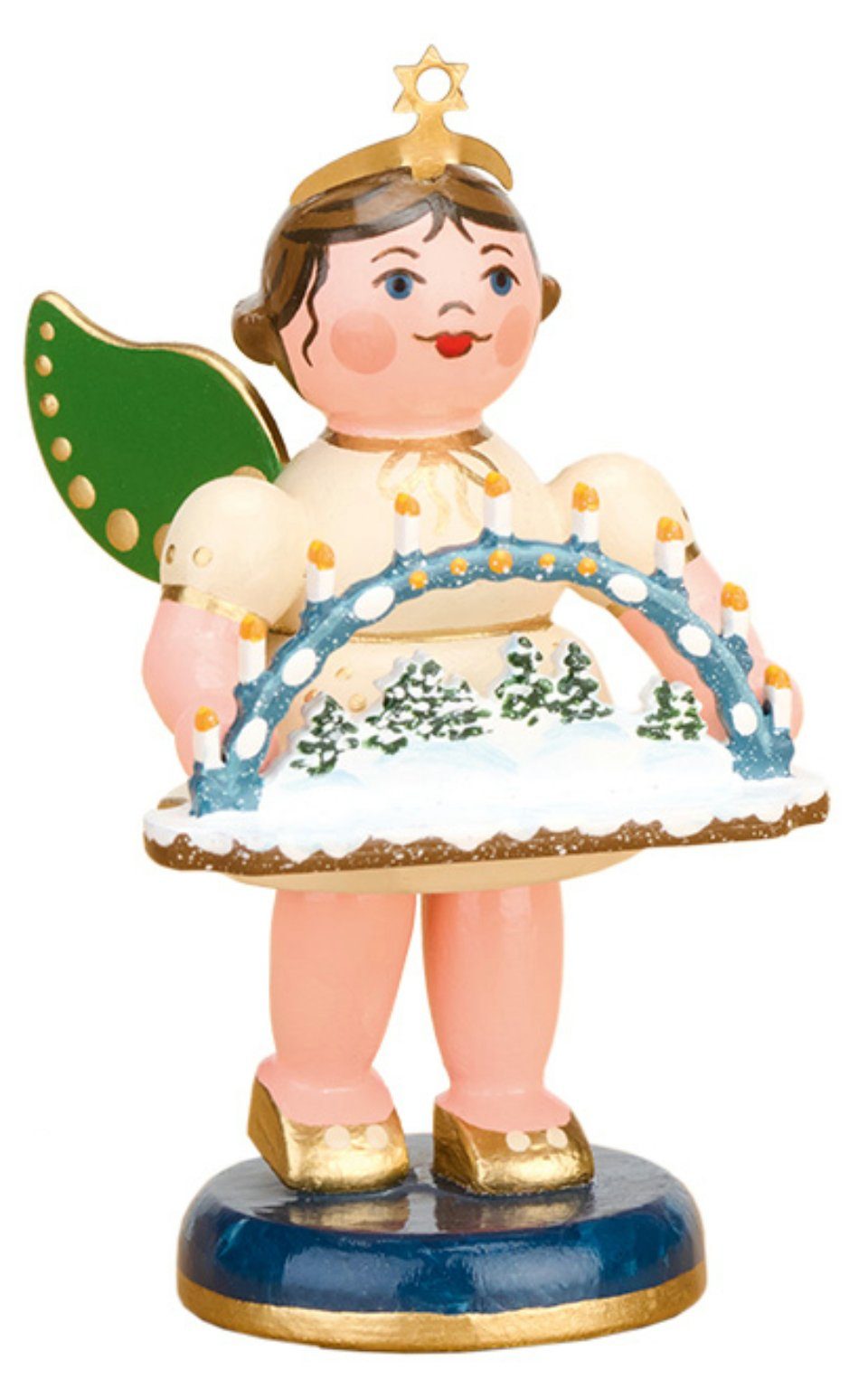 Hubrig Volkskunst Zschorlau Erzgebirge Engelfigur Hubrig Engel mit Schwibbogen, Handarbeit aus dem Erzgebirge