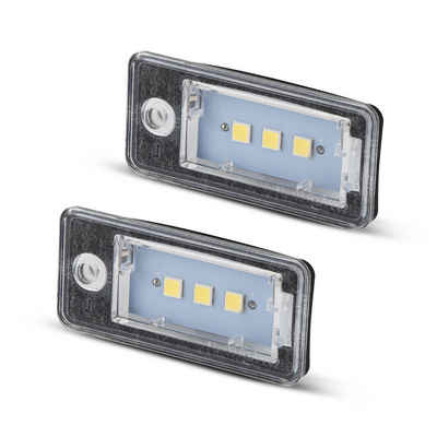 LLCTOOLS KFZ-Ersatzleuchte LED Kennzeichenbeleuchtung Auto, E-geprüft mit geringem Verbrauch, Plug and Play, 2 St., kaltweiß, 6000K, 18 SMD, für Audi A3 8P A4 B6 B7 A5 A6 4F Q7 SET