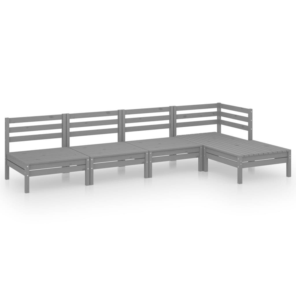vidaXL Gartenlounge-Set 5-tlg. Garten-Lounge-Set Massivholz Kiefer Grau, (1-tlg)