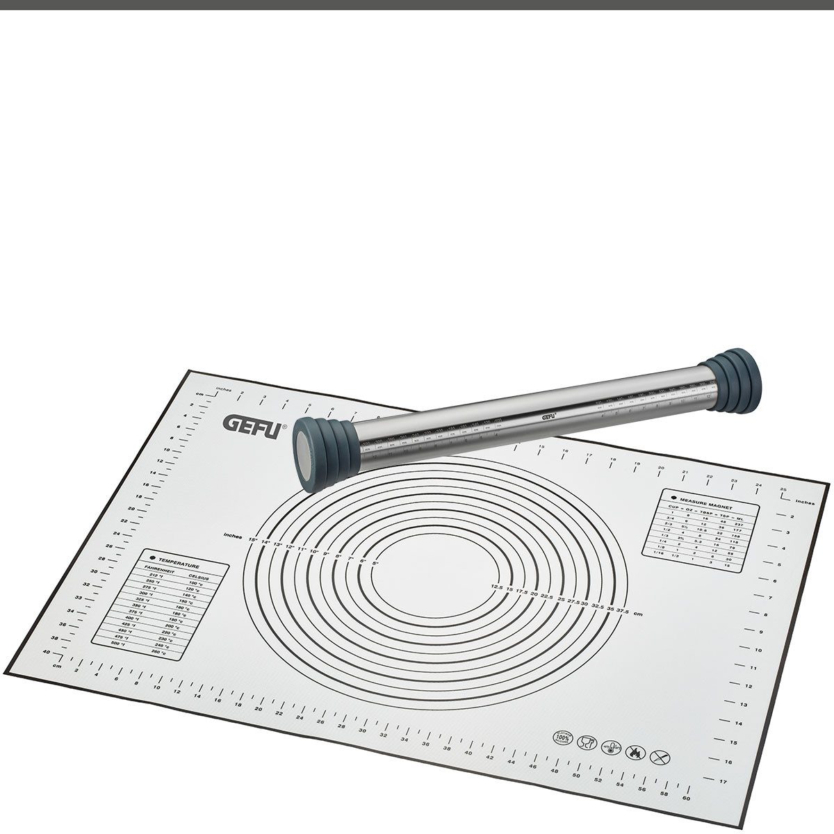 GEFU Teigroller Set: Back- und Arbeitsmatte PAD + Teigroller REGO