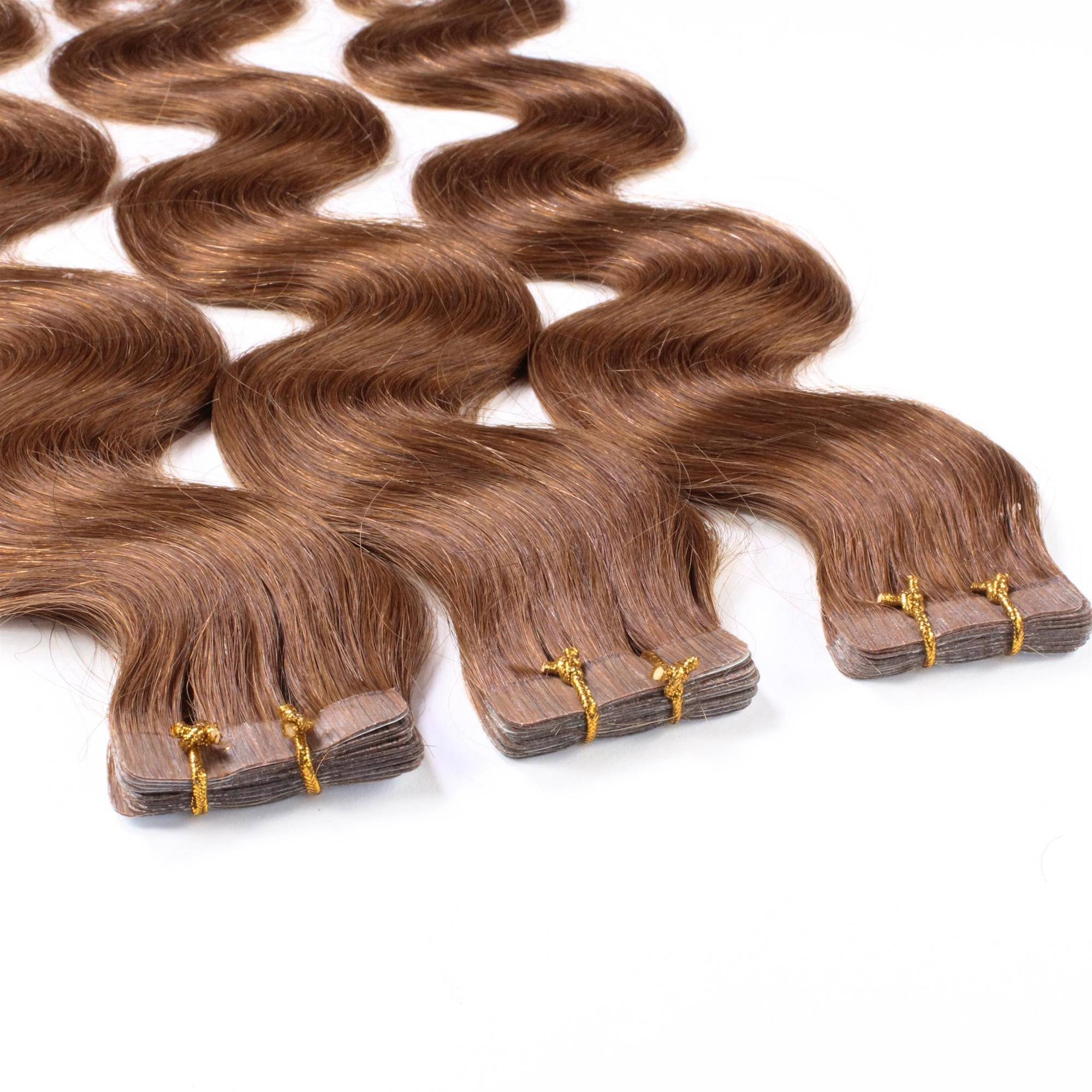 hair2heart Echthaar-Extension Tape Extensions gewellt #8/03 Hellblond Natur-Gold 50cm | Haarverlängerungen