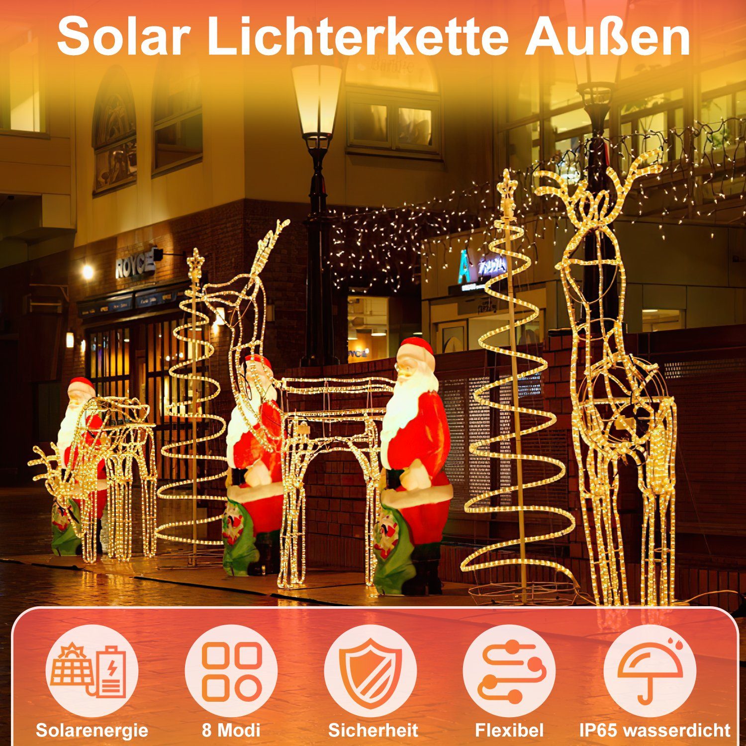 LED-Lichterschlauch Lospitch Lichterkette Solar Solarleuchte Solarleuchten,warmweiß LED LED 10m