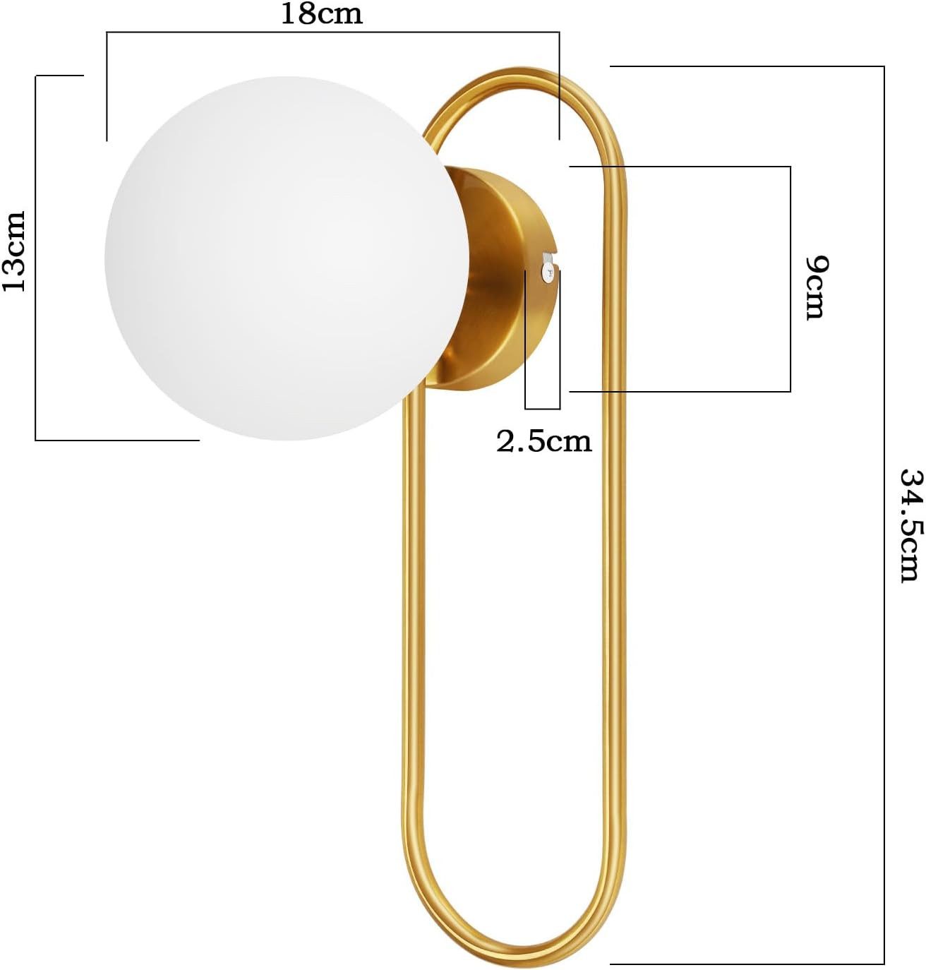 ZMH Wandleuchte Innen Modern Gold Wandlampe Glas Lampenschirm E27 Schlafzimmer Flur, Einfache Installation, ohne Leuchtmittel