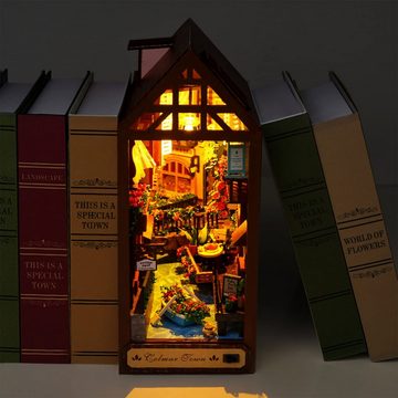 SEEZSSA 3D-Puzzle Holzkunst Bücherregal,DIY Book Nook Kitmit LED-Licht, Puzzleteile, Miniatur Buchstütze eine lange Zeit des Wartens