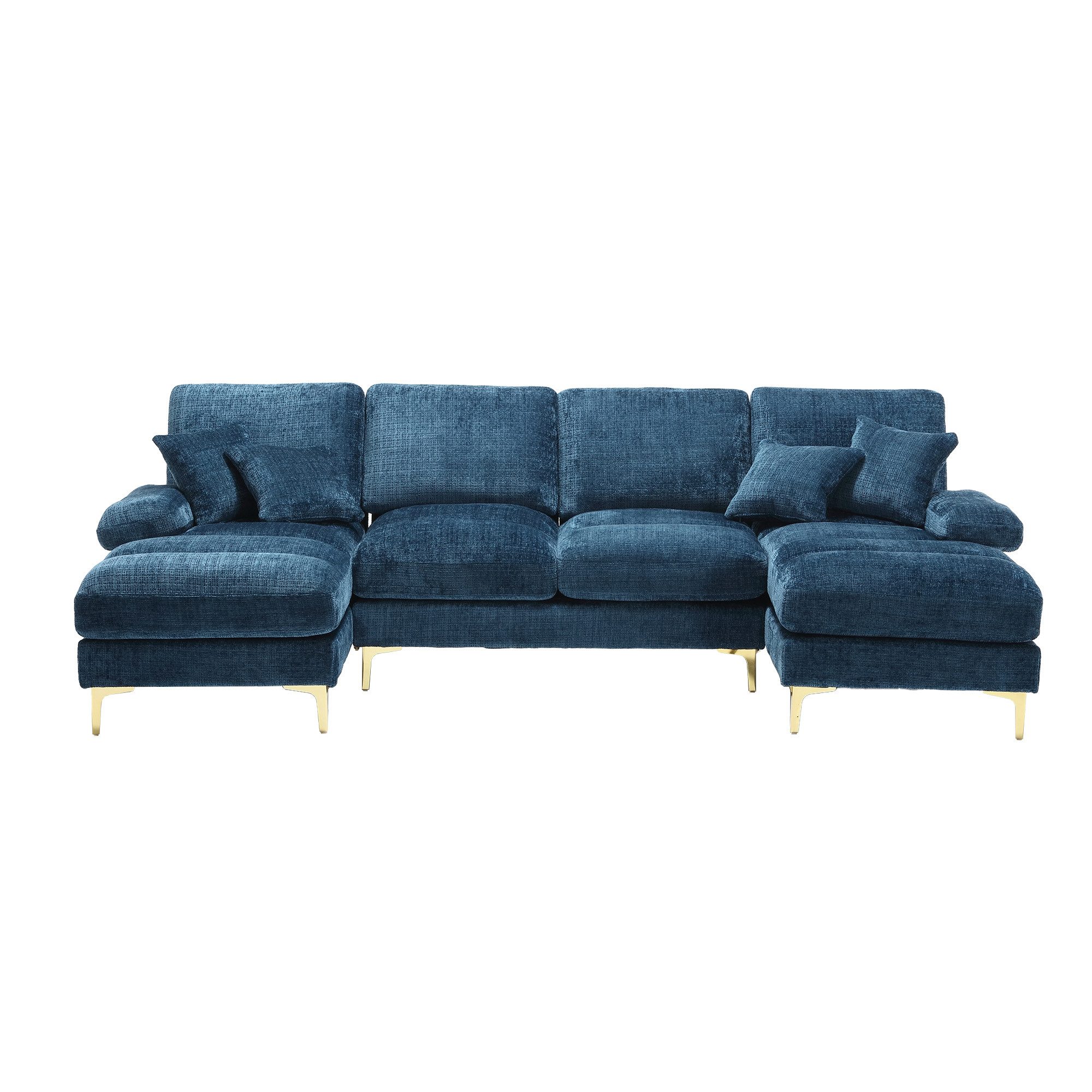 i@home Wohnlandschaft U-Sofa mit Relaxfunktion, 2 Relax-Liegeplätzen, Chenille, Sektionssofa, goldene Metallfüße 1 Teile, Schlafsofa für Wohnzimmer