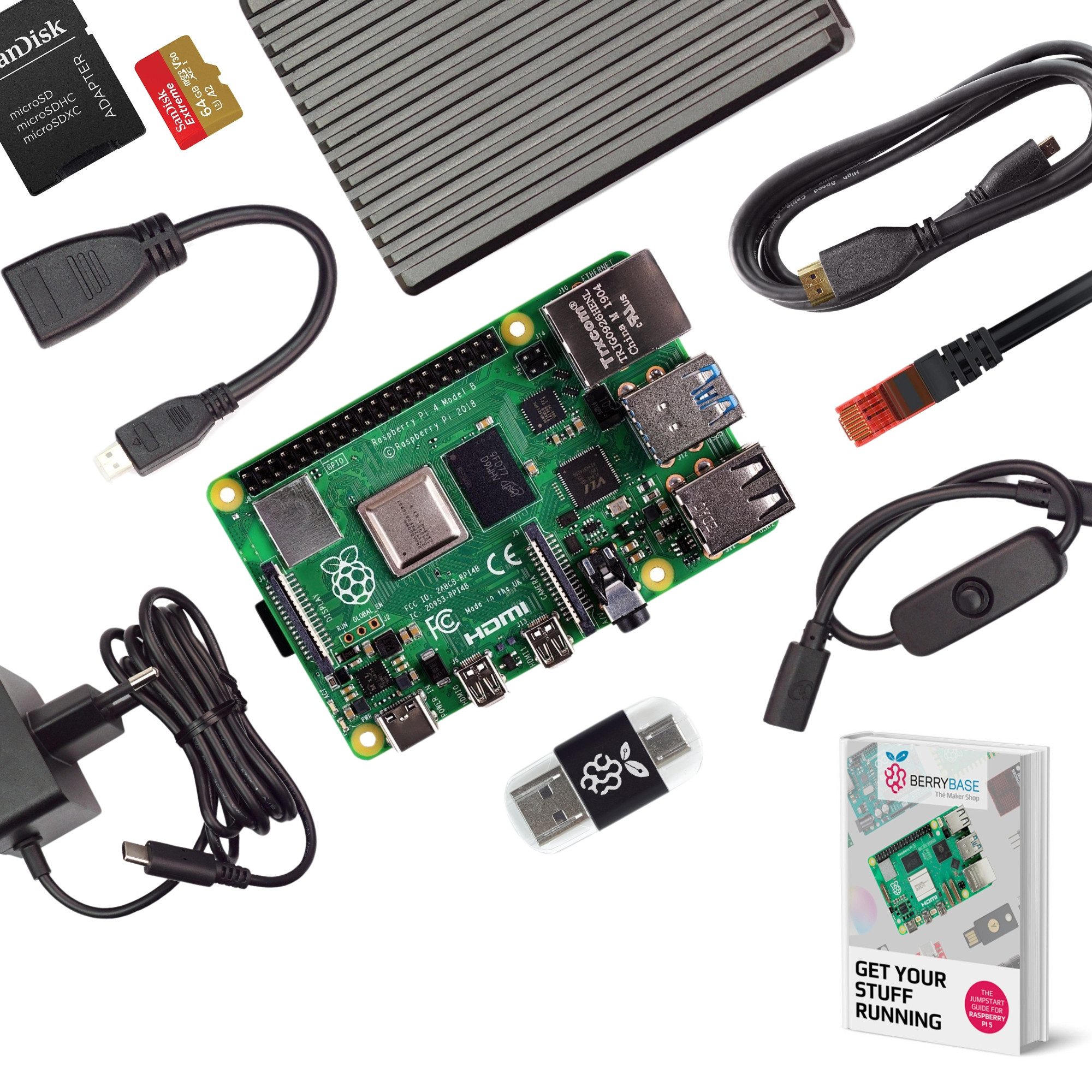 BerryBase Raspberry Pi 4 Model B 8GB Starter Kit mit Gehäuse & Zubehör Mini-PC Barebone
