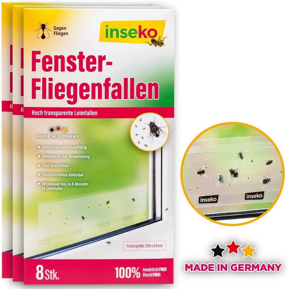 Inseko Insektenfalle 24 x inseko Fenster-Fliegenfallen I transparenter Fliegenfänger, 100% giftfrei I Made in Germany