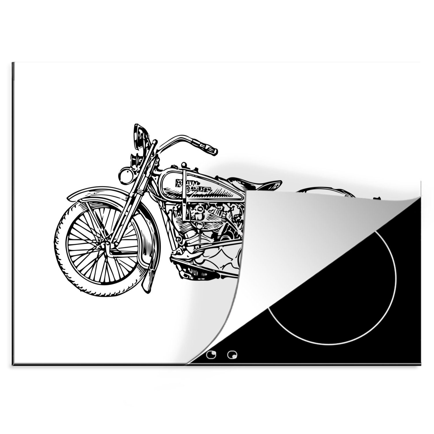MuchoWow Herdblende-/Abdeckplatte Illustration eines altmodischen Arbeitsfläche Ceranfeldabdeckung (1 nutzbar, Vinyl, Motors, Mobile cm, 70x52 tlg)