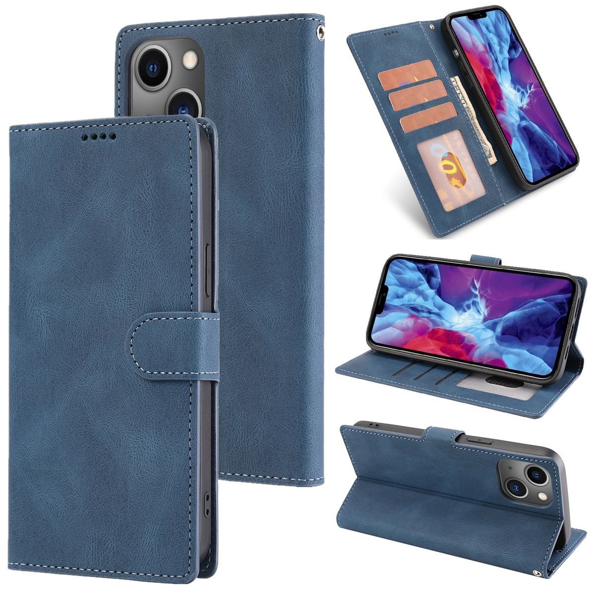 König Design Handyhülle Apple iPhone 14, Schutzhülle Schutztasche Case Cover Etuis Wallet Klapptasche Bookstyle