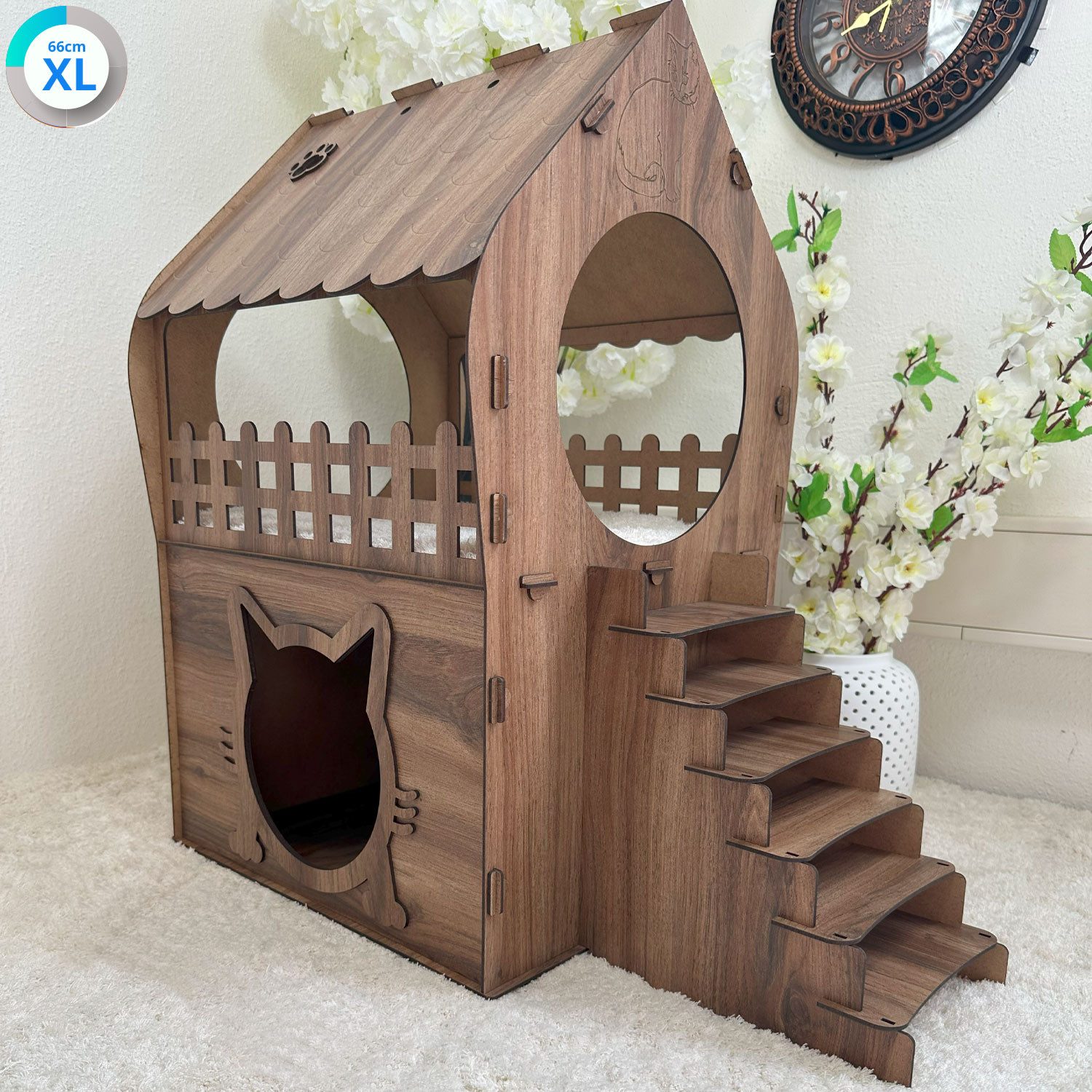 Jungengel Tierhaus Zweistöckiges Katzenhaus aus MDF – Braun – in XL, XXL, 3 günstig online kaufen