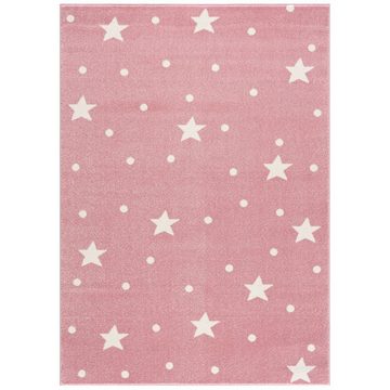 Kinderteppich Tara Kids Bueno kleine Sterne, TaraCarpet, rechteckig, Höhe: 13 mm, Kinderzimmer Babyzimmer Teppich Sterne und Punkte rosa creme 080X150