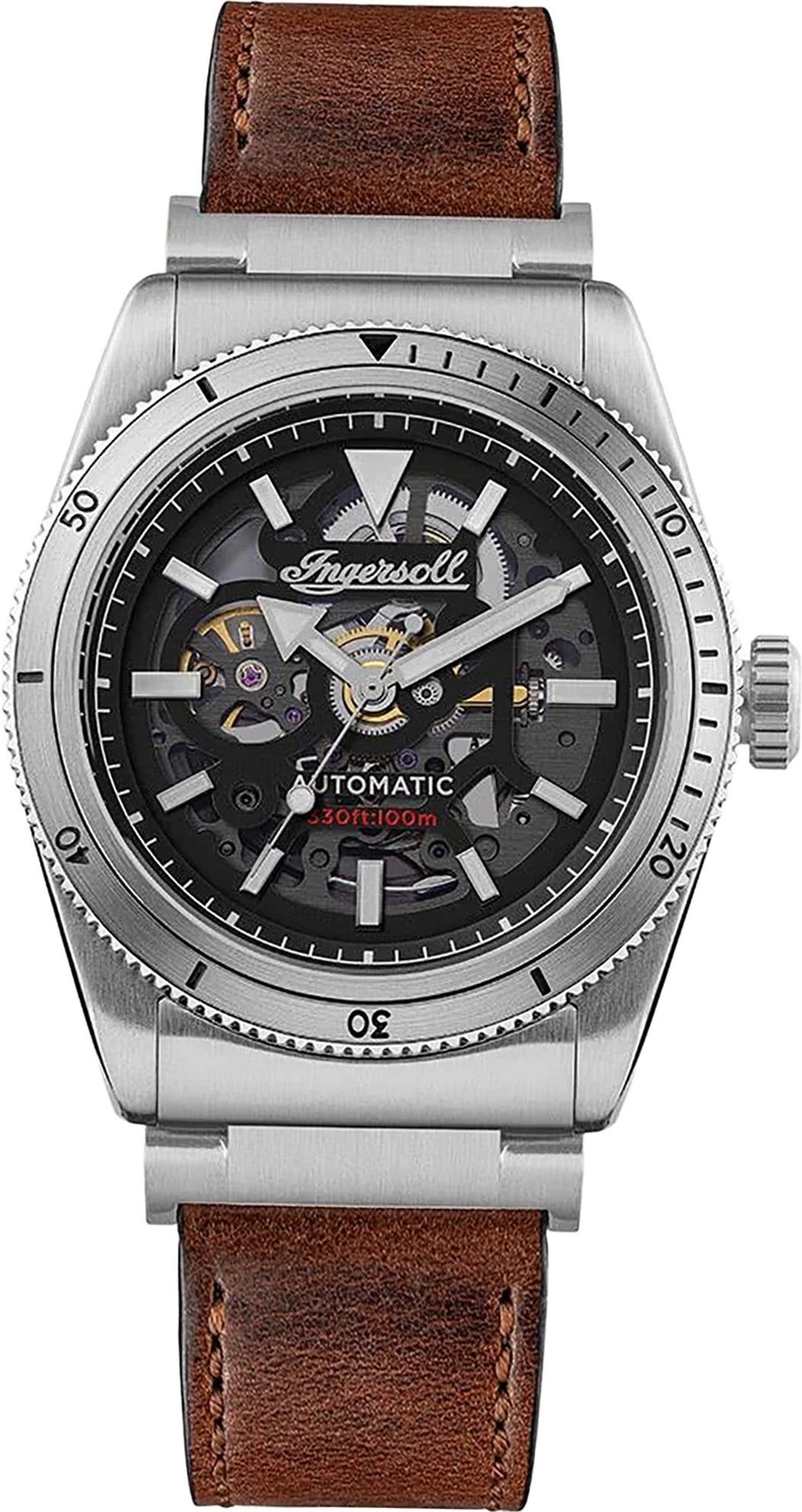 Ingersoll Quarzuhr Ingersoll Herrenuhr Leder braun, (Analoguhr), Herren Armbanduhr rund, Lederarmband braun, Fashion