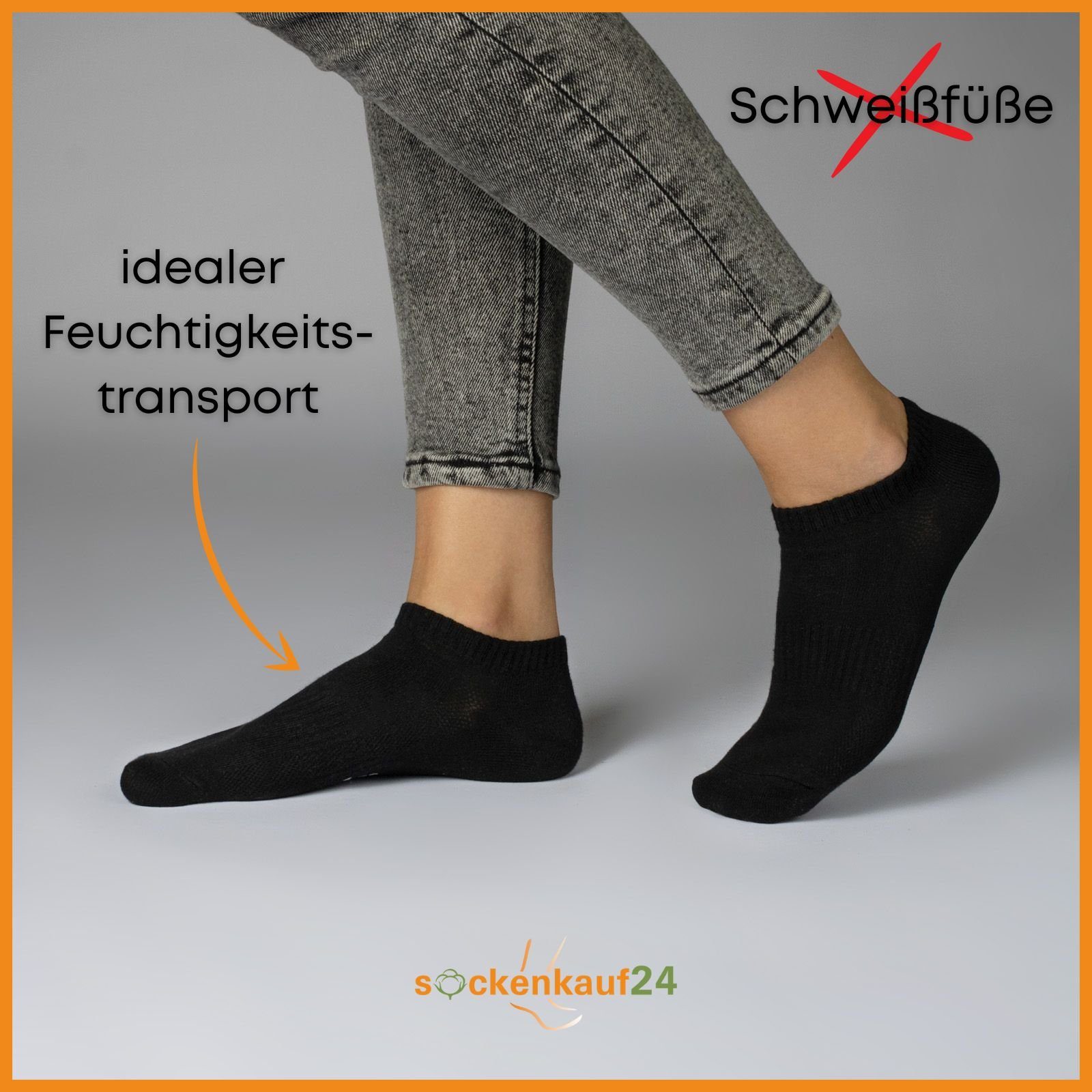 Sneaker Paar Socken Herren 10 WP Sneakersocken Meshstreifen Premium & Damen sockenkauf24 mit Schwarz