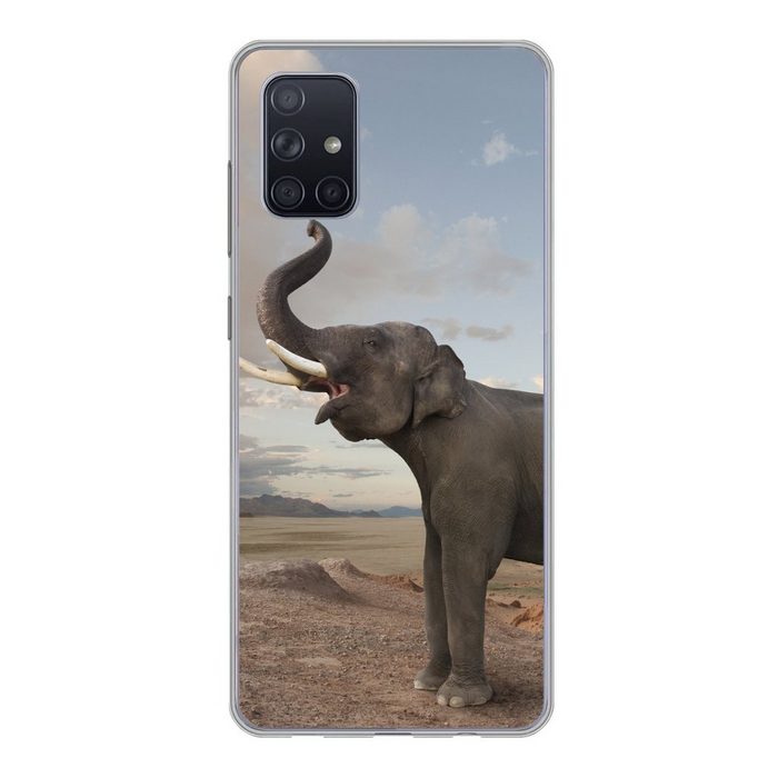 MuchoWow Handyhülle Trompetender Elefant in der Wüste Handyhülle Samsung Galaxy A51 5G Smartphone-Bumper Print Handy