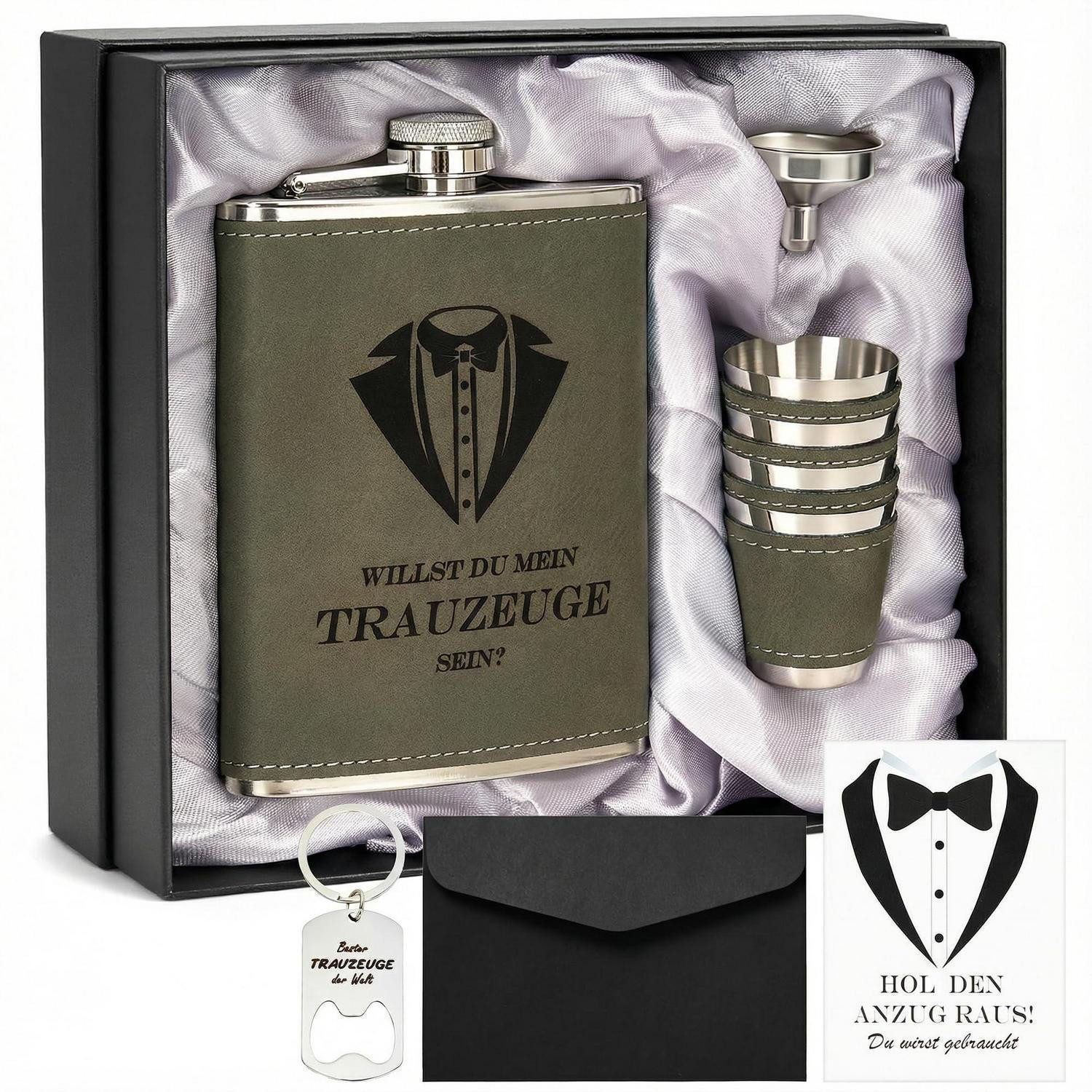 LuxusKollektion Flachmann Flachmann Geschenkset 8oz mit Gravur Edelstahl