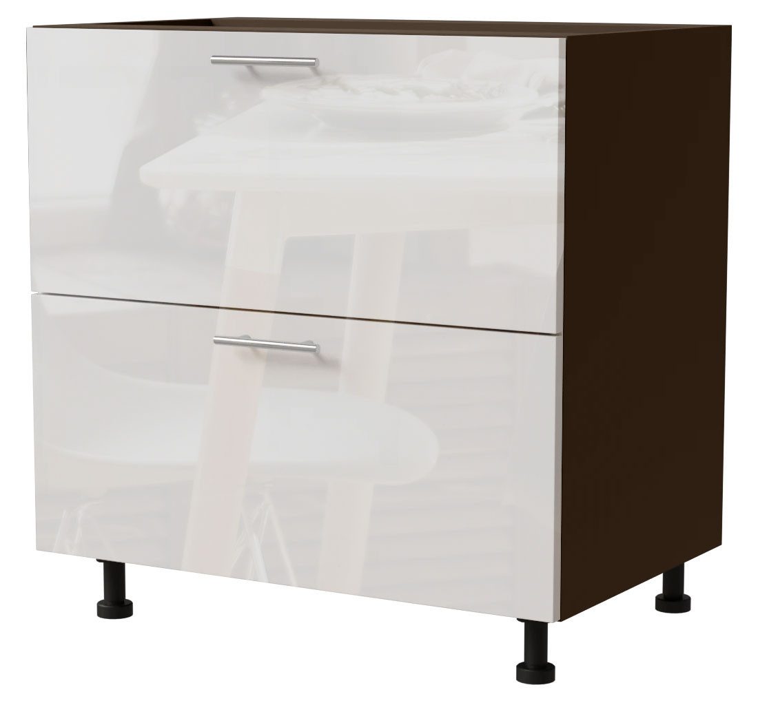 Feldmann-Wohnen Auszugsunterschrank Essen (D2A/90/1A, 2 Schubladen + Innenschublade, HETTICH InnoTech Atira, 1-St., moderne Optik, lackierte Fronten) 90x50x82cm lava - weiß Hochglanz (ES-D2A/90/1A)