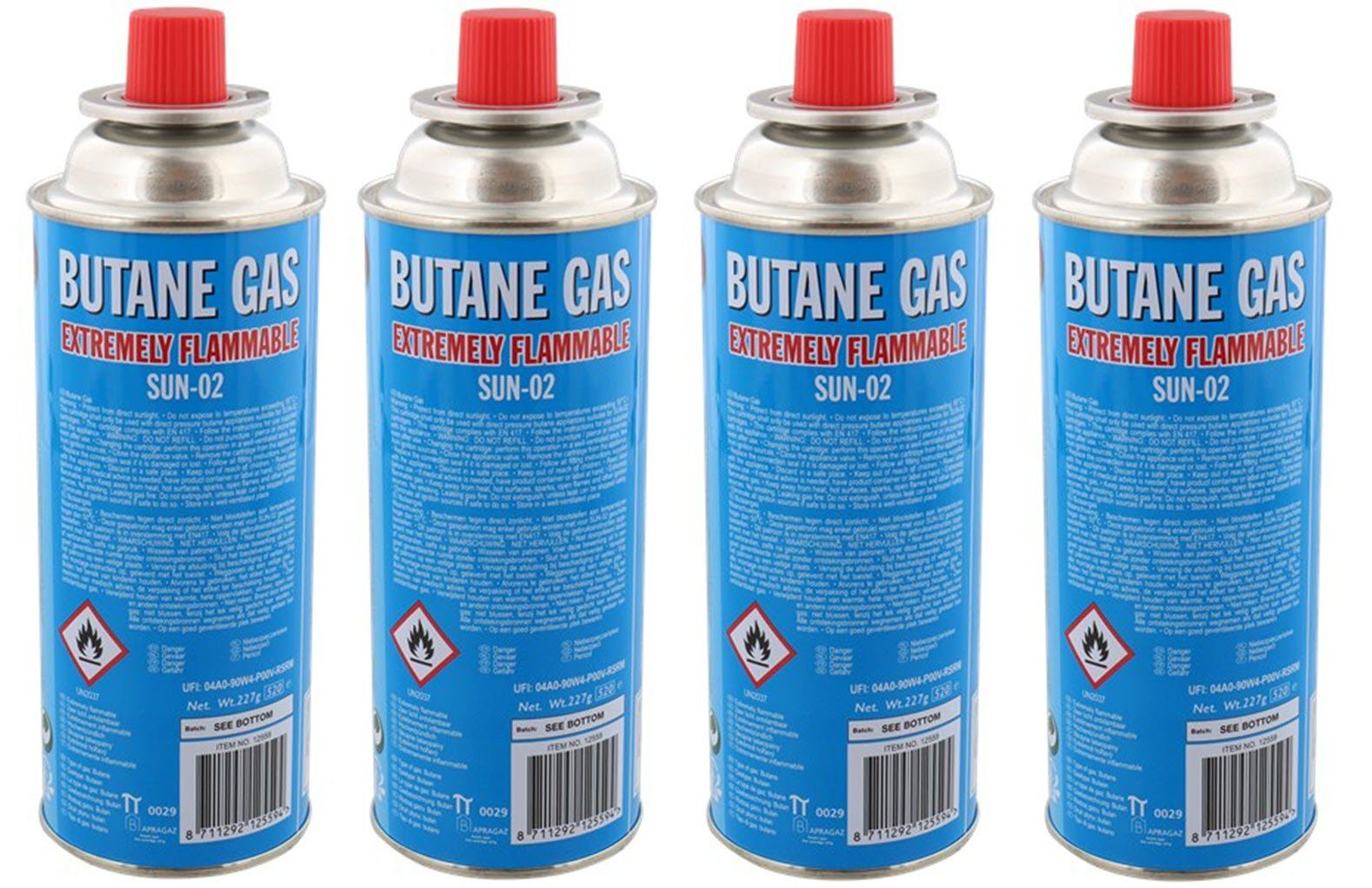 Spectrum Gaskartusche 4 x Gasflasche Butangas zum Nachfüllen 227 g Campinggas