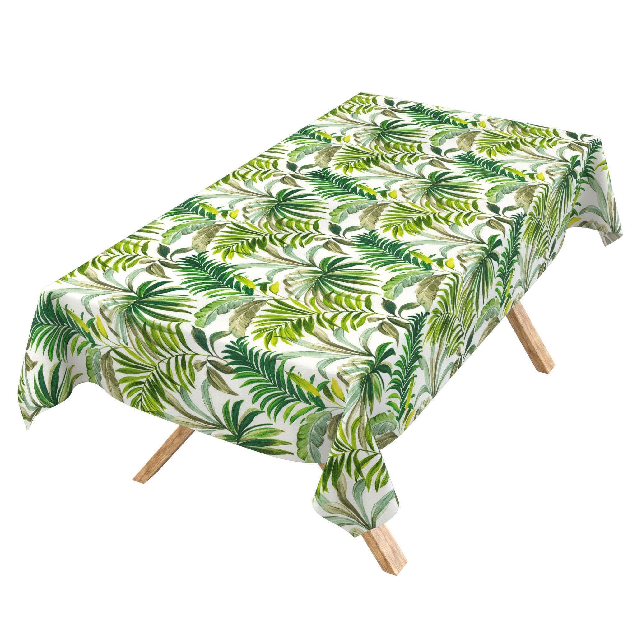 ANRO Tischdecke abwaschbar Baumwolloptik Palmenblätter Grün wetterfest (Einzelstück 1-tlg, eine Tischdecke), Stofftischdecke schmutzabweisend 100x140cm Palmenblätter Grün