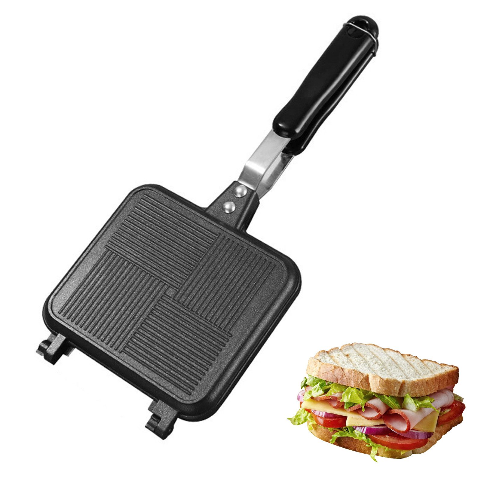 MODFU Sandwichzange Doppelseitige Sandwichpfanne Antihaft Wende Pfanne, schnelles gleichmäßiges Braten Rösten für Panini Omeletts Waffeln