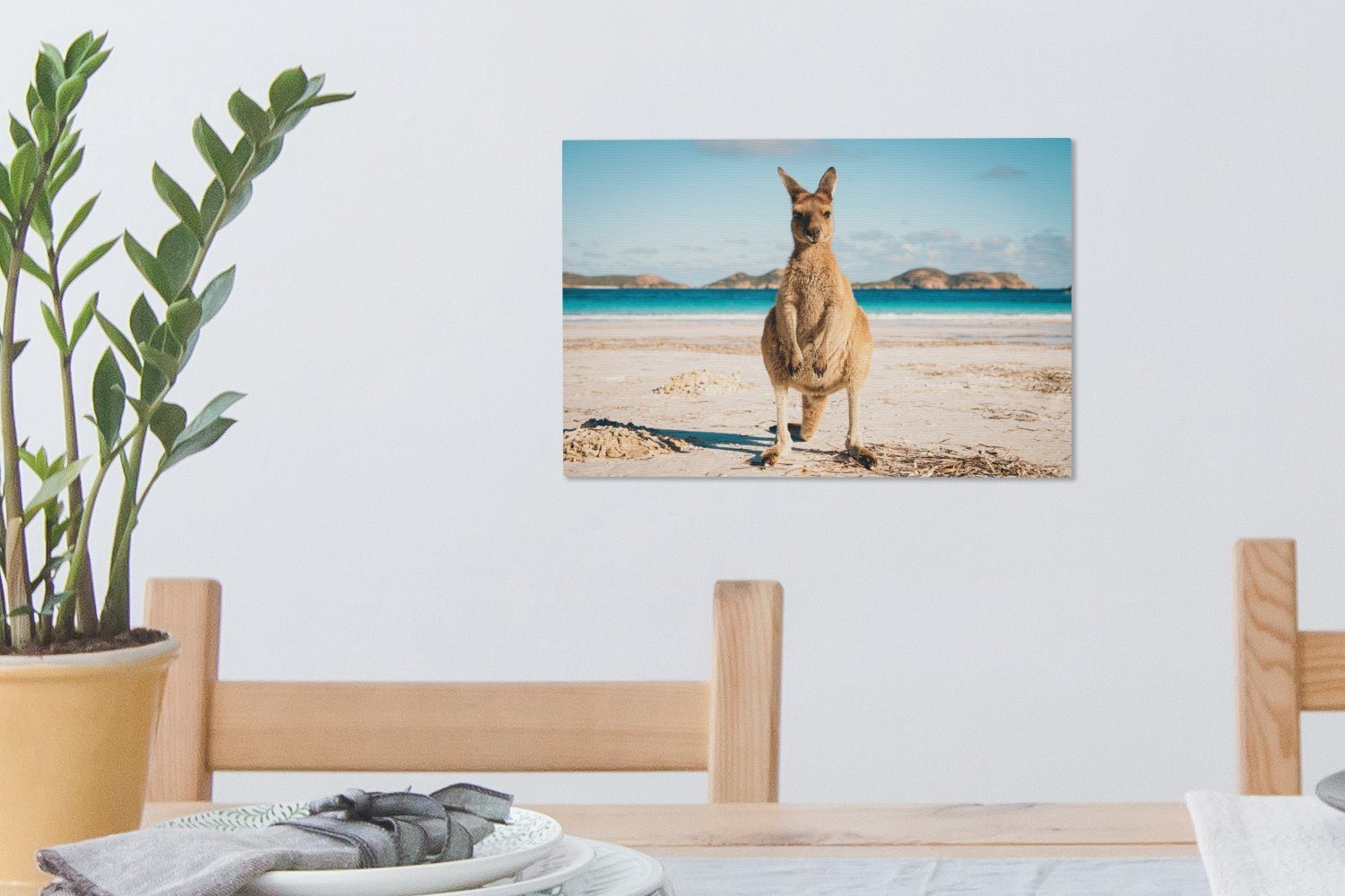 Leinwandbild Leinwandbilder, Strand Wandbild (1 St), cm Aufhängefertig, - 30x20 OneMillionCanvasses® Känguru Australien, Wanddeko, -