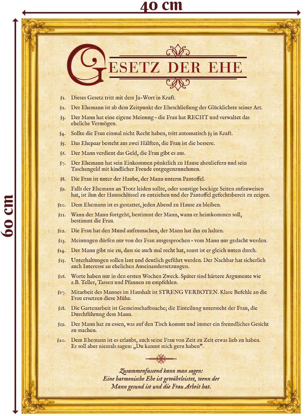 Goods+Gadgets Poster GOODS+GADGETS Lustiges Ehegesetz Poster – XXL Hochzeitsgeschenk, Hochzeit-Geschenk