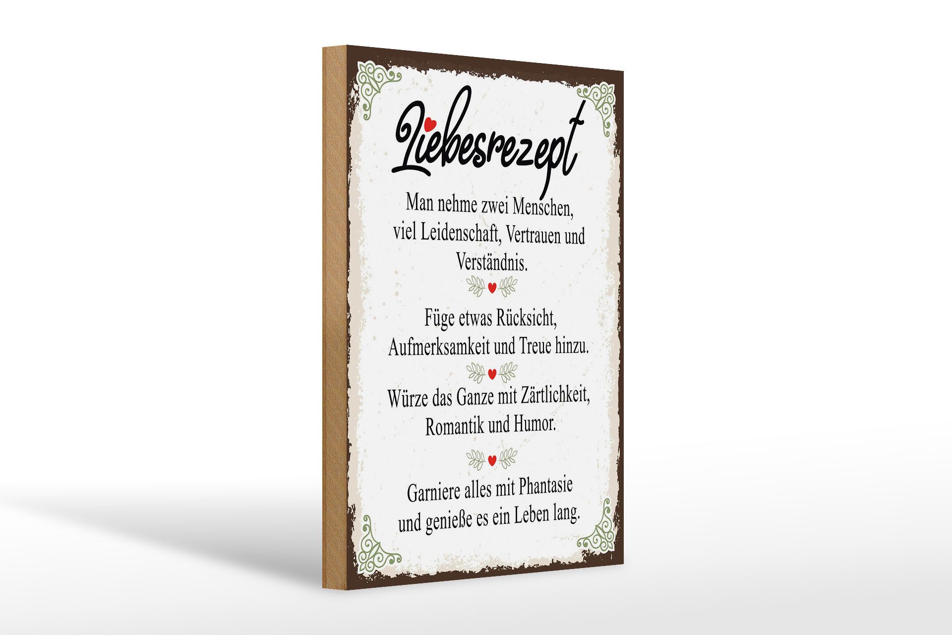 Holzbild Spruch Liebesrezept man nehme 2 Menschen 20x30cm