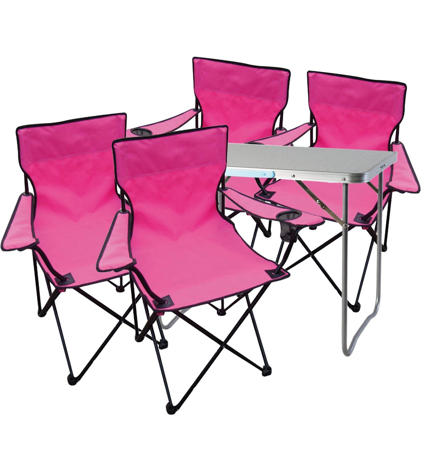 Mojawo Essgruppe 5-teiliges Campingmöbel Set pink XL Tisch + Campingstühle Tasche