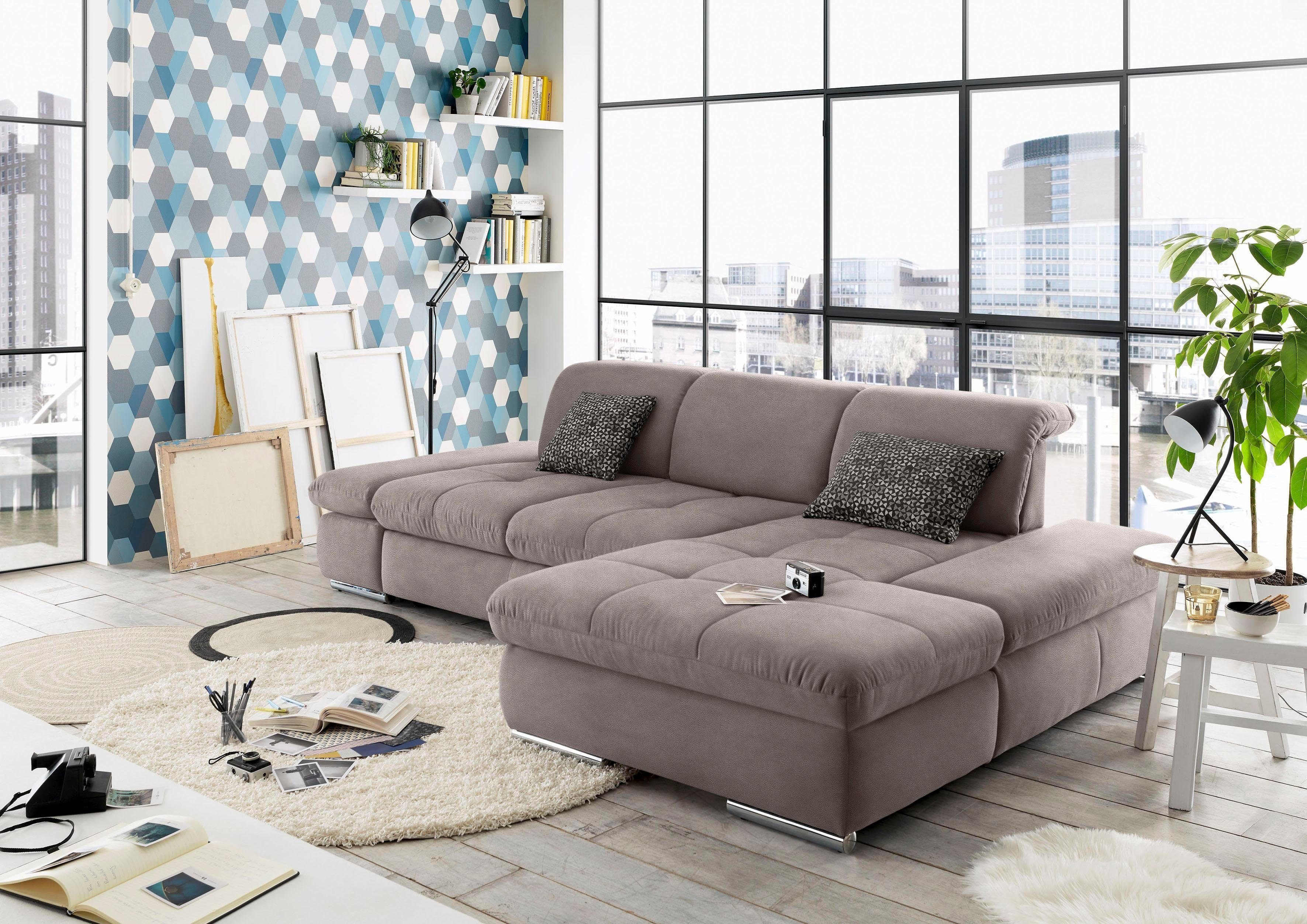 set one by Musterring Ecksofa SO4100 V, mit verstellbaren Kopfteilen, wahlweise mit Funktionen, Cord-Bezug