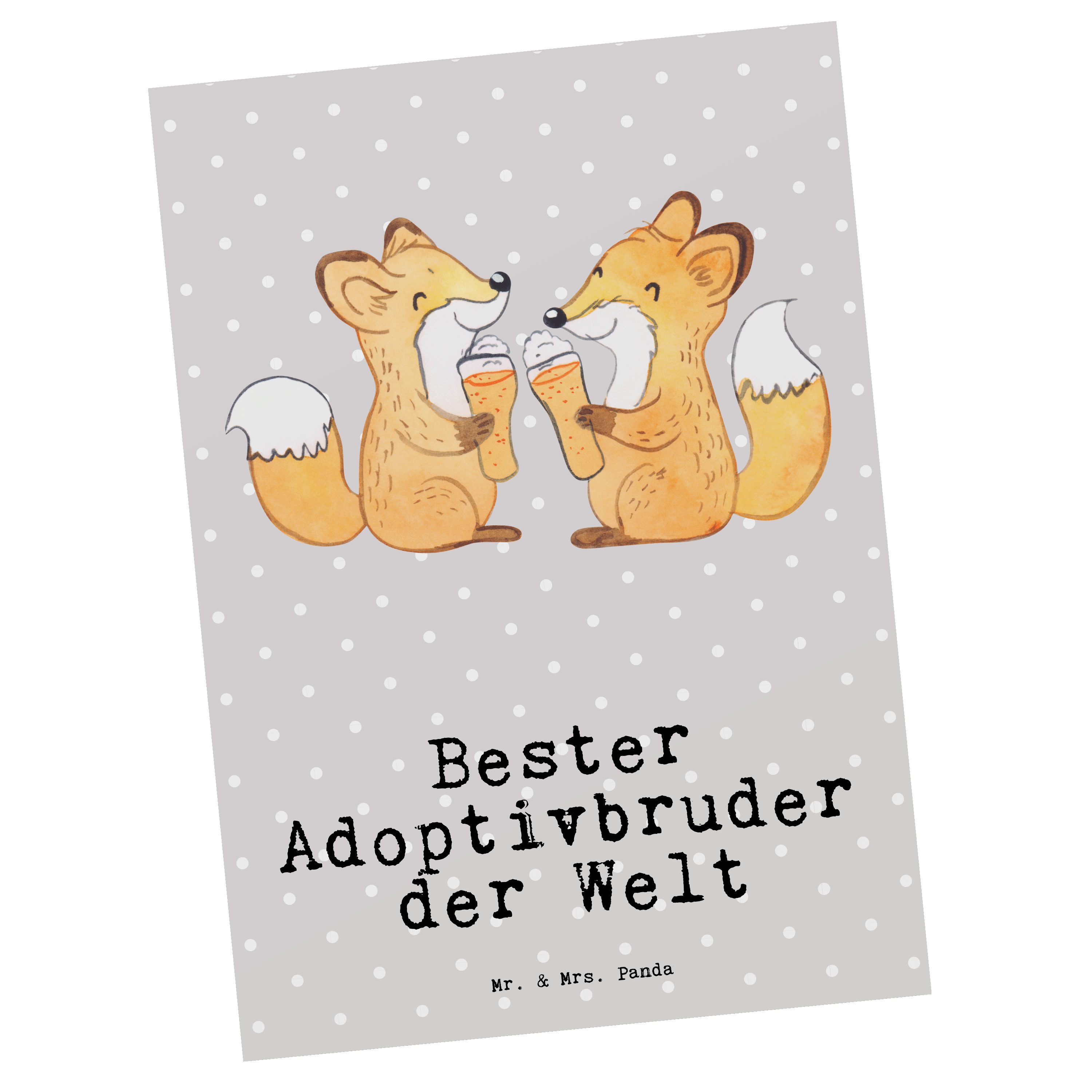 Bester Grußka - Mr. Geschenk, Grau Mrs. Welt Postkarte - Pastell Fuchs & Adoptivbruder Panda der