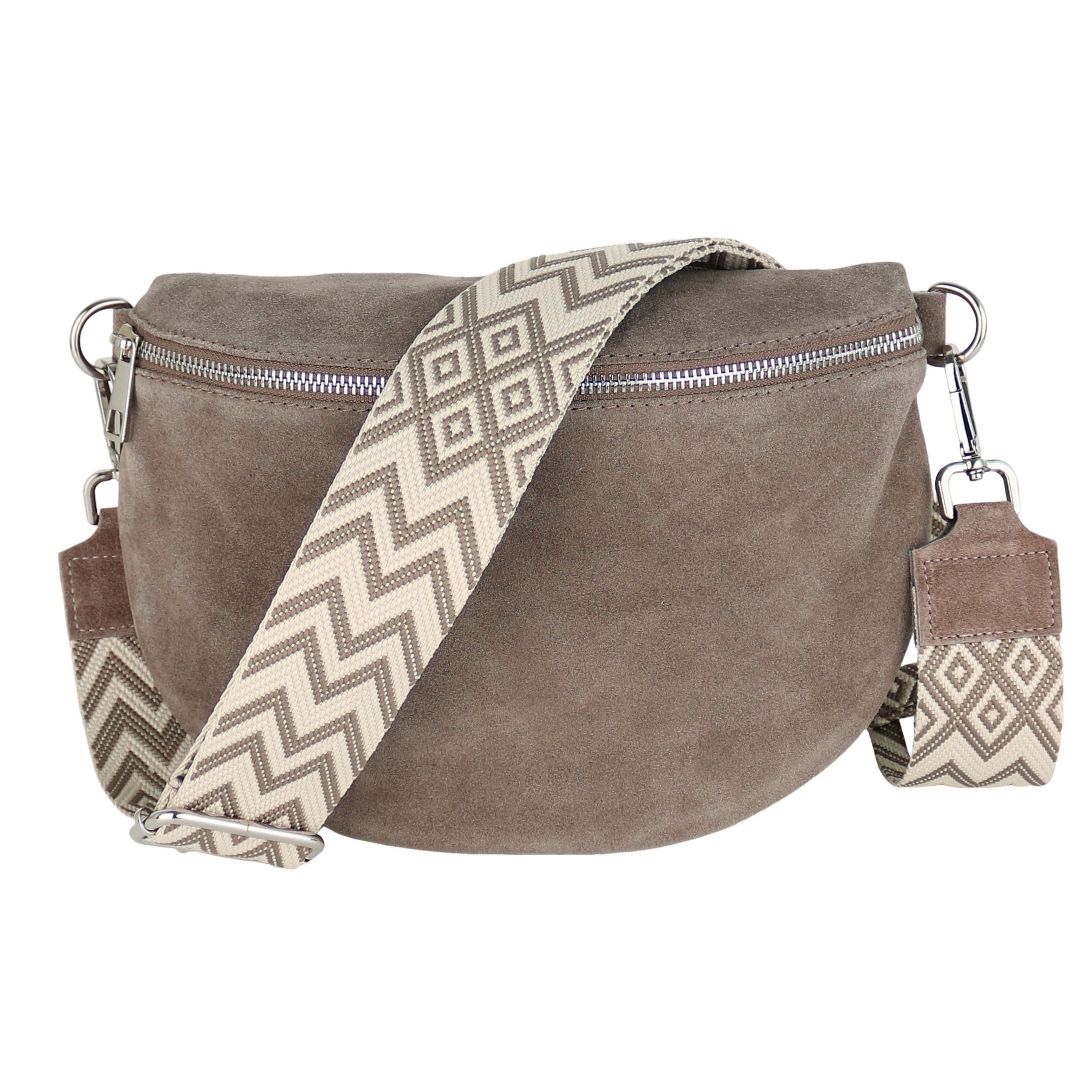 MIRROSI Bauchtasche Damen,Wildleder, Made in Italy,Umhängetasche, Brusttasche (Schultertasche für jeden Anlass (1 Tasche & 1 oder 2 Gurte), 26x20x8 cm, Reißverschlussfach auf der Rückseite), Crossbody Bag, gemusterten& verstellbaren Schulterriemen