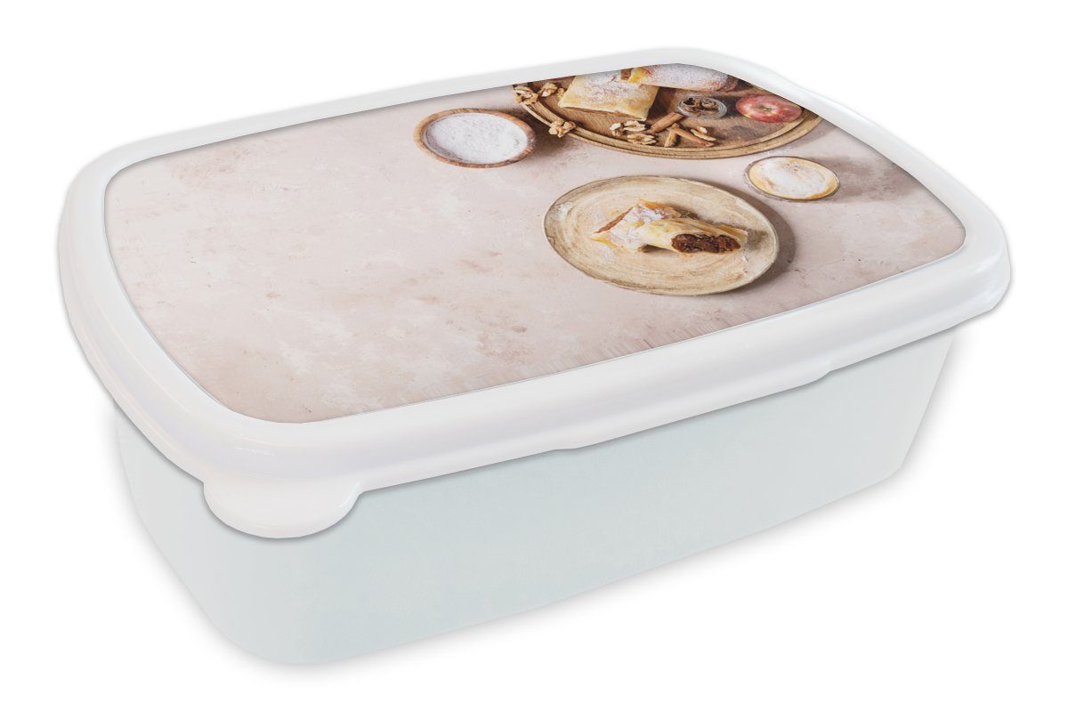 MuchoWow Lunchbox Gebäck - Gewürze - Obst - Apfelstrudel, Kunststoff, (2-tlg), Brotbox für Kinder und Erwachsene, Brotdose, für Jungs und Mädchen weiß | Lunchboxen