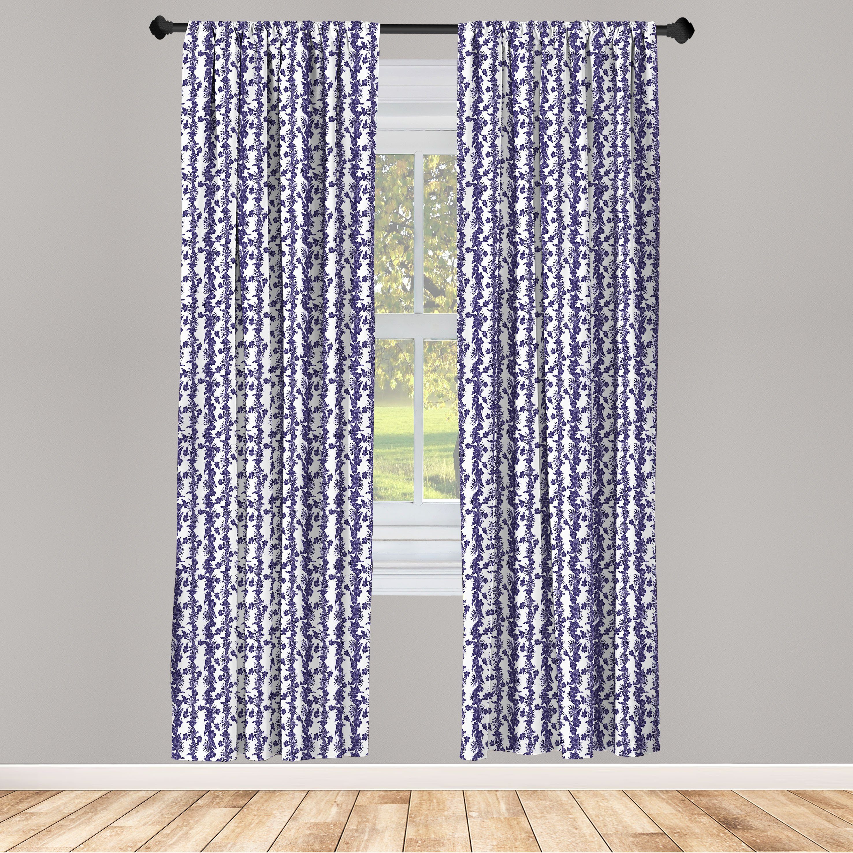 Gardine Vorhang für Wohnzimmer Schlafzimmer Dekor, Abakuhaus, Microfaser, Luau Blau und Weiß Hibiscus