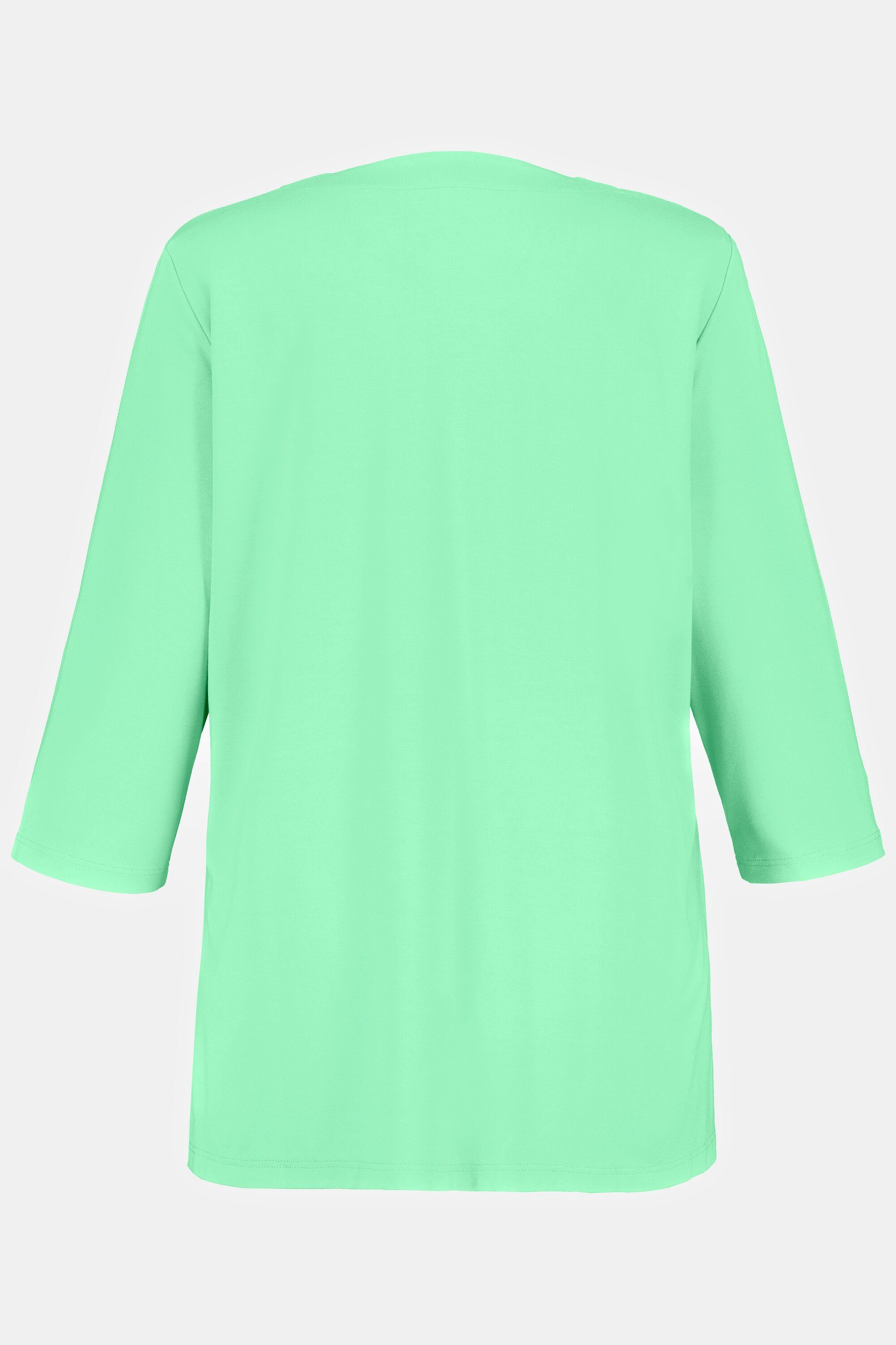 Ulla Popken Rundhalsshirt Shirt Tunika-Ausschnitt 3/4-Arm mintgrün Classic