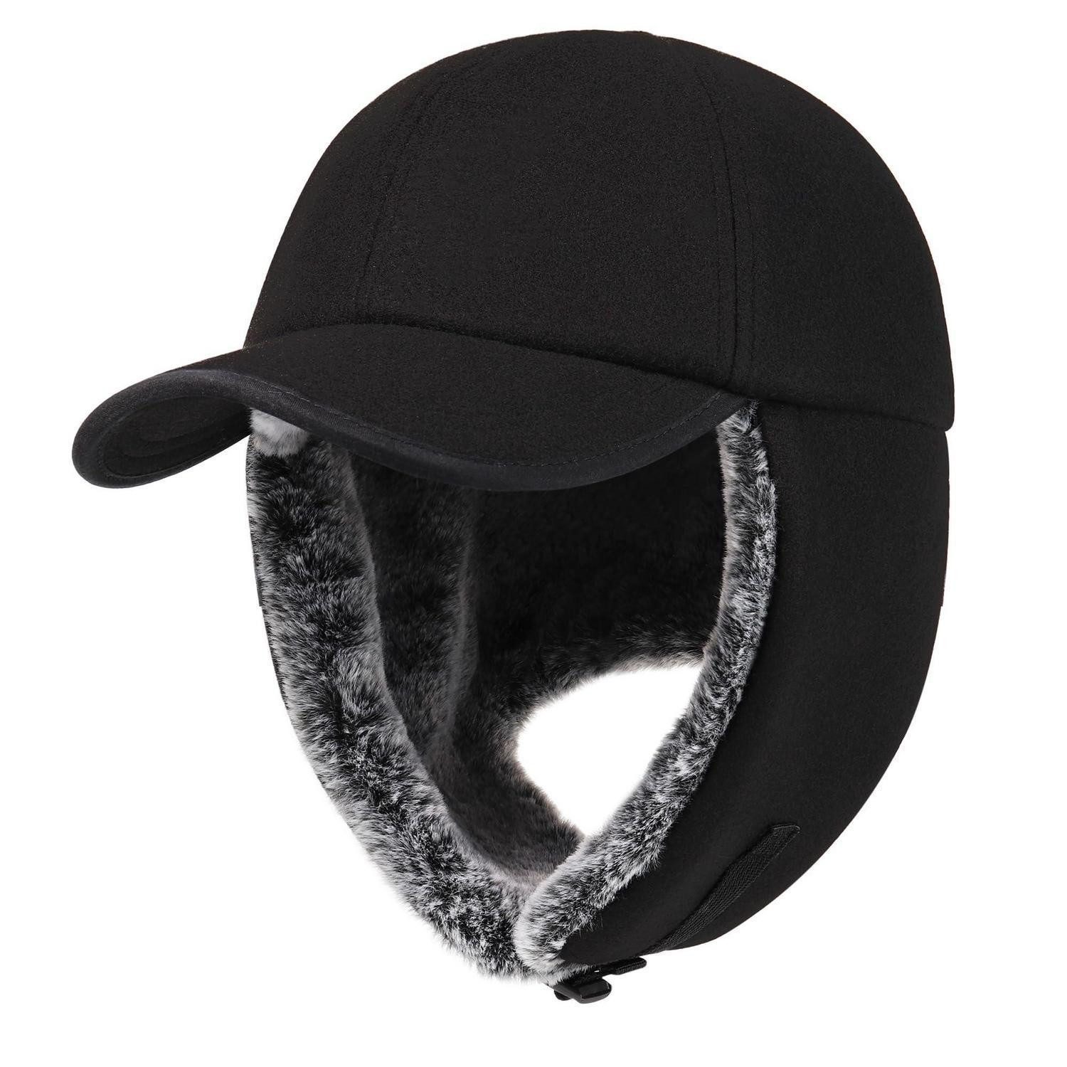 LuxusKollektion Baseball Cap Fellmütze Basecap mit Ohrenklappen Schwarz (1-St)