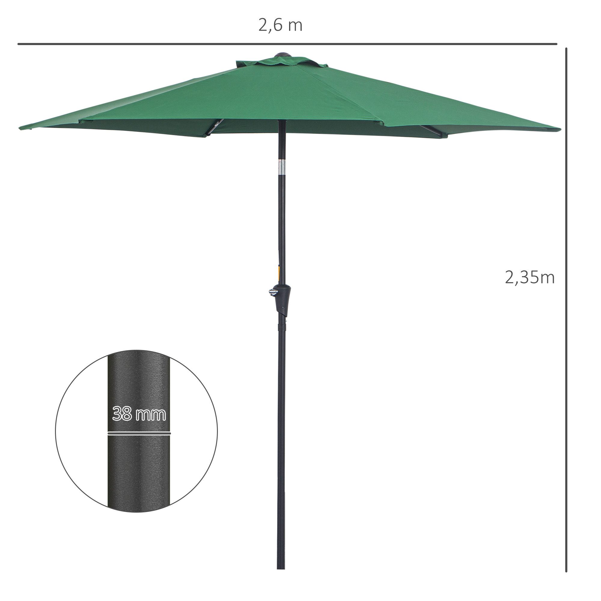 Outsunny Sonnenschirm Marktschirm mit Handkurbel, aus Alu 180/ Polyester, LxB: 260x260 cm, Marktschirm, Sonnenschirm, ohne Schirmständer