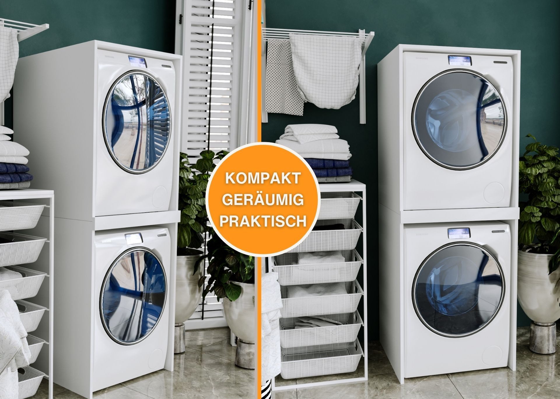CraftPAK Waschmaschinenumbauschrank Waschmaschinenschrank für Waschmaschine & Wäschetrockner