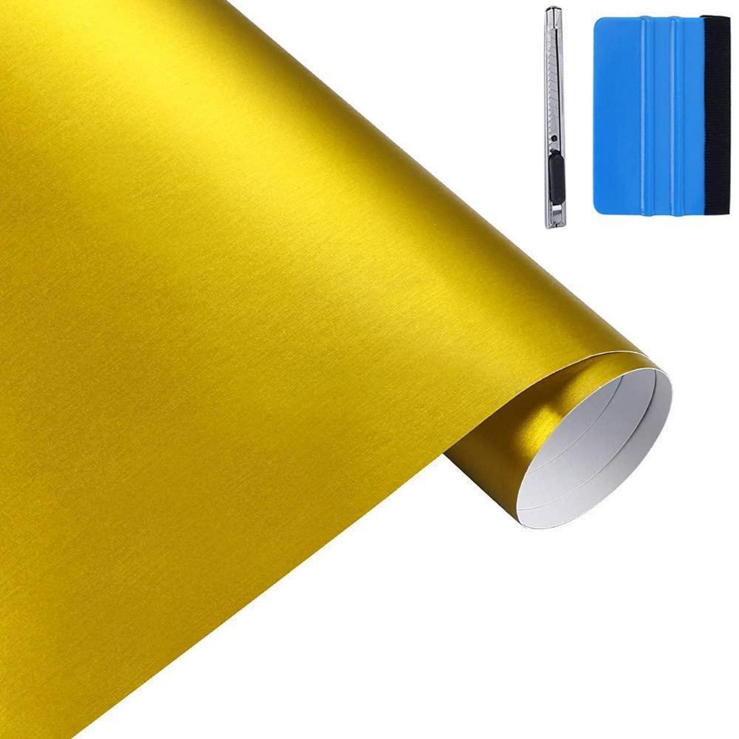 LuxusKollektion Möbelfolie Vinylfolie Edelstahl Chrom Auto Wrapping Aufkleber Gold 5cm x 900cm, (1St)