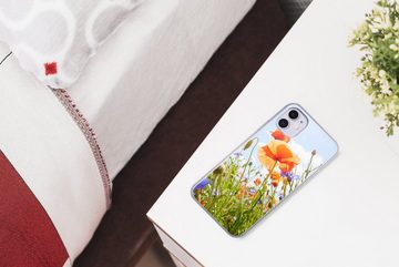 MuchoWow Handyhülle Blumen - Mohn - Frühling - Natur - Rot - Blau, Handyhülle Apple iPhone 11, Smartphone-Bumper, Print, Handy