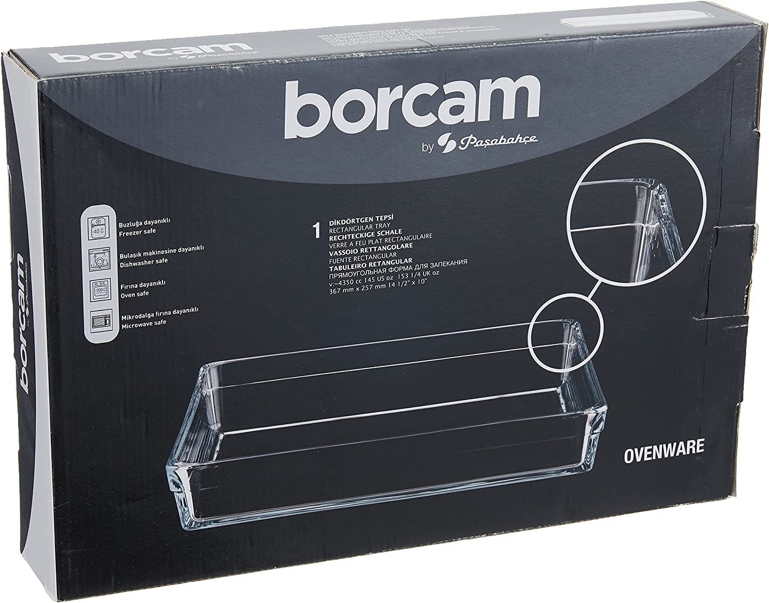 Pasabahce Auflaufform Borcam Premium Rechteckblech 26Cmx37Cm, 4350 cc transparent, Glas