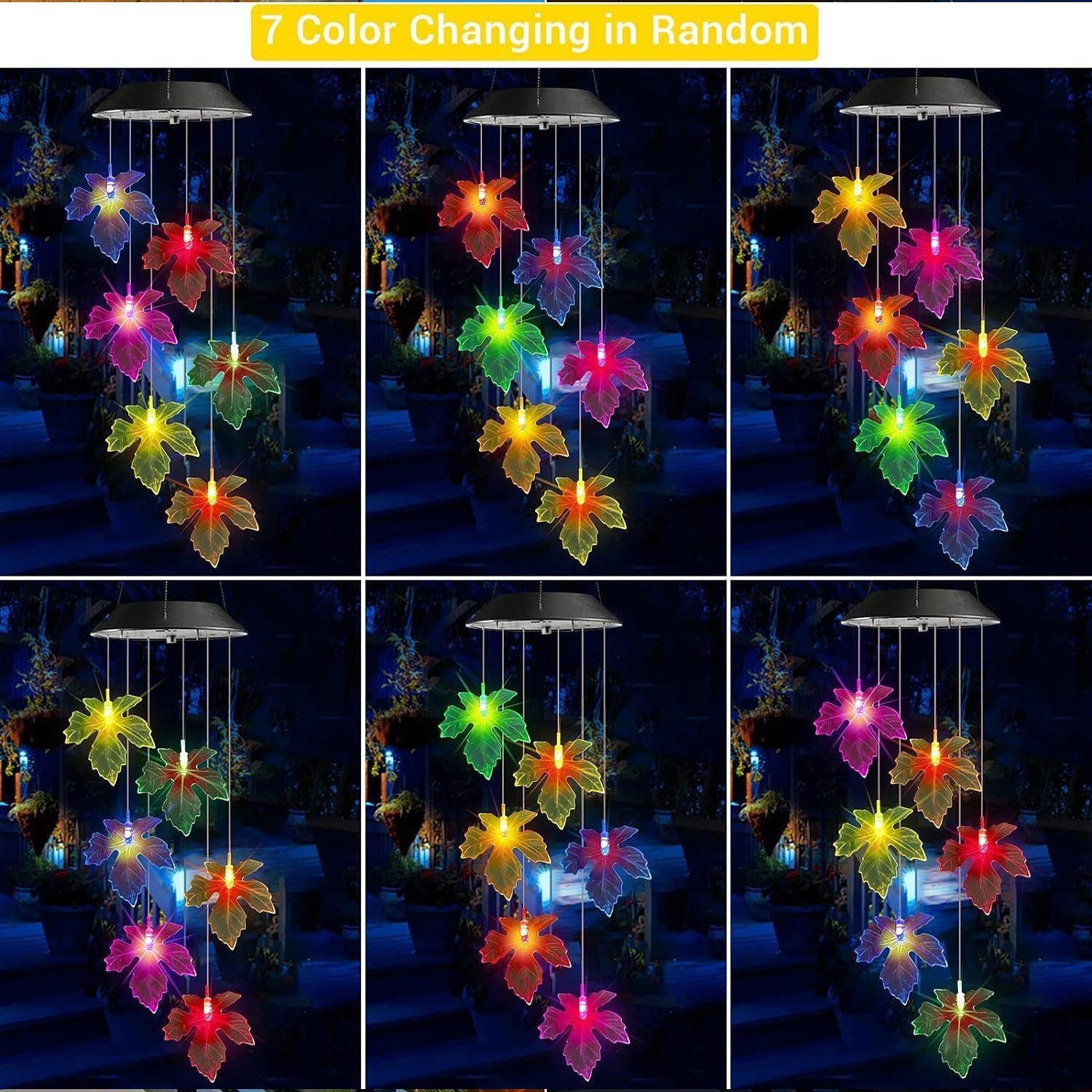 TUWENA Windspiel Ahornblatt Solar Garten, 6 LED Solar für Draußen, Wasserfest (1 St), Dekorationen für Baum, Balkon, Hof