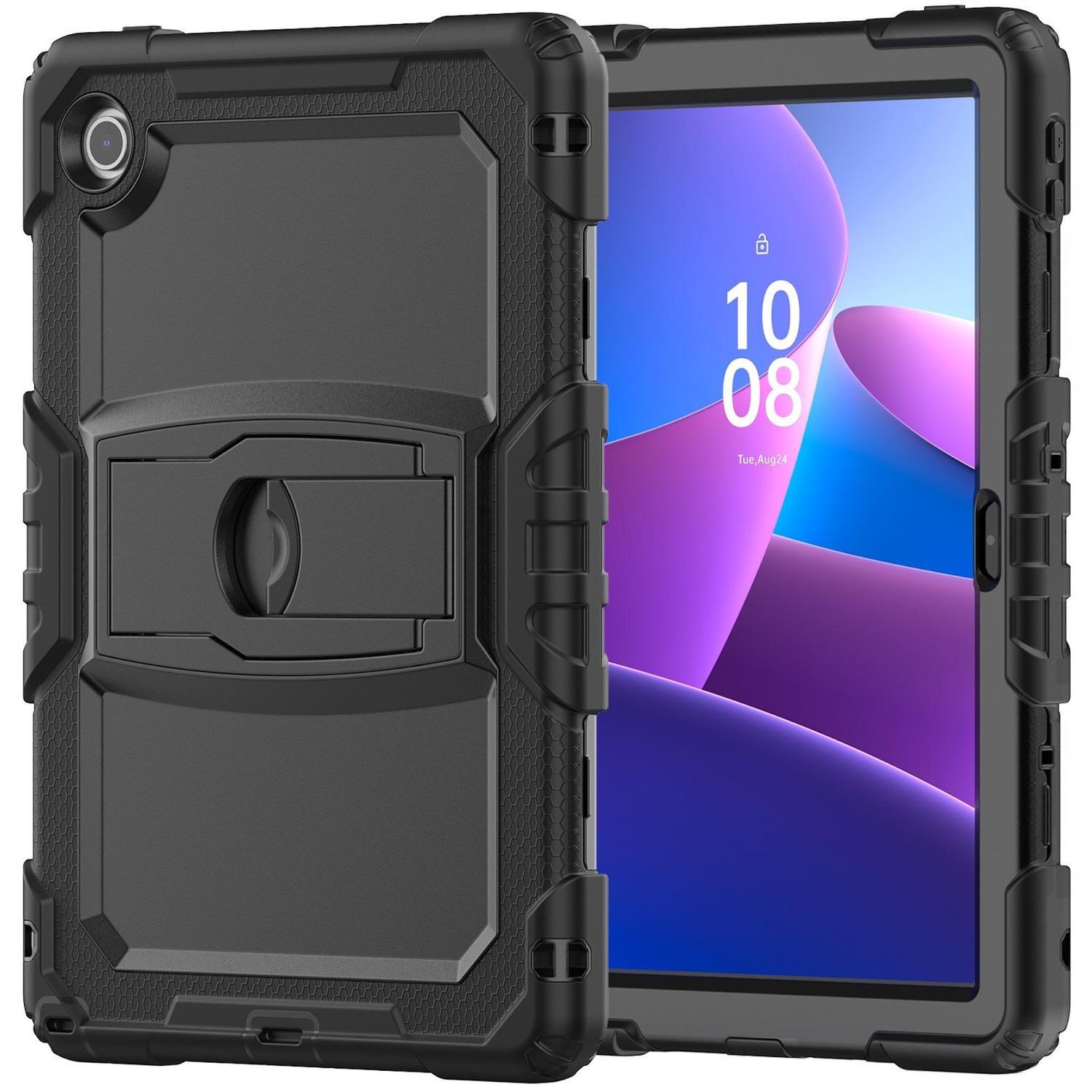 Wigento Tablet-Hülle Für Lenovo Tab M10 4. Gen / Tab 10.1 2025 Hybrid Hülle Halterung Gurt, Standfunktion, Schulterriemen, Kamera- und Displayschutz