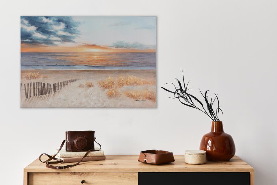 cm, 90x60 Sunset Wohnzimmer KUNSTLOFT by HANDGEMALT the 100% Leinwandbild Gemälde Wandbild Sea