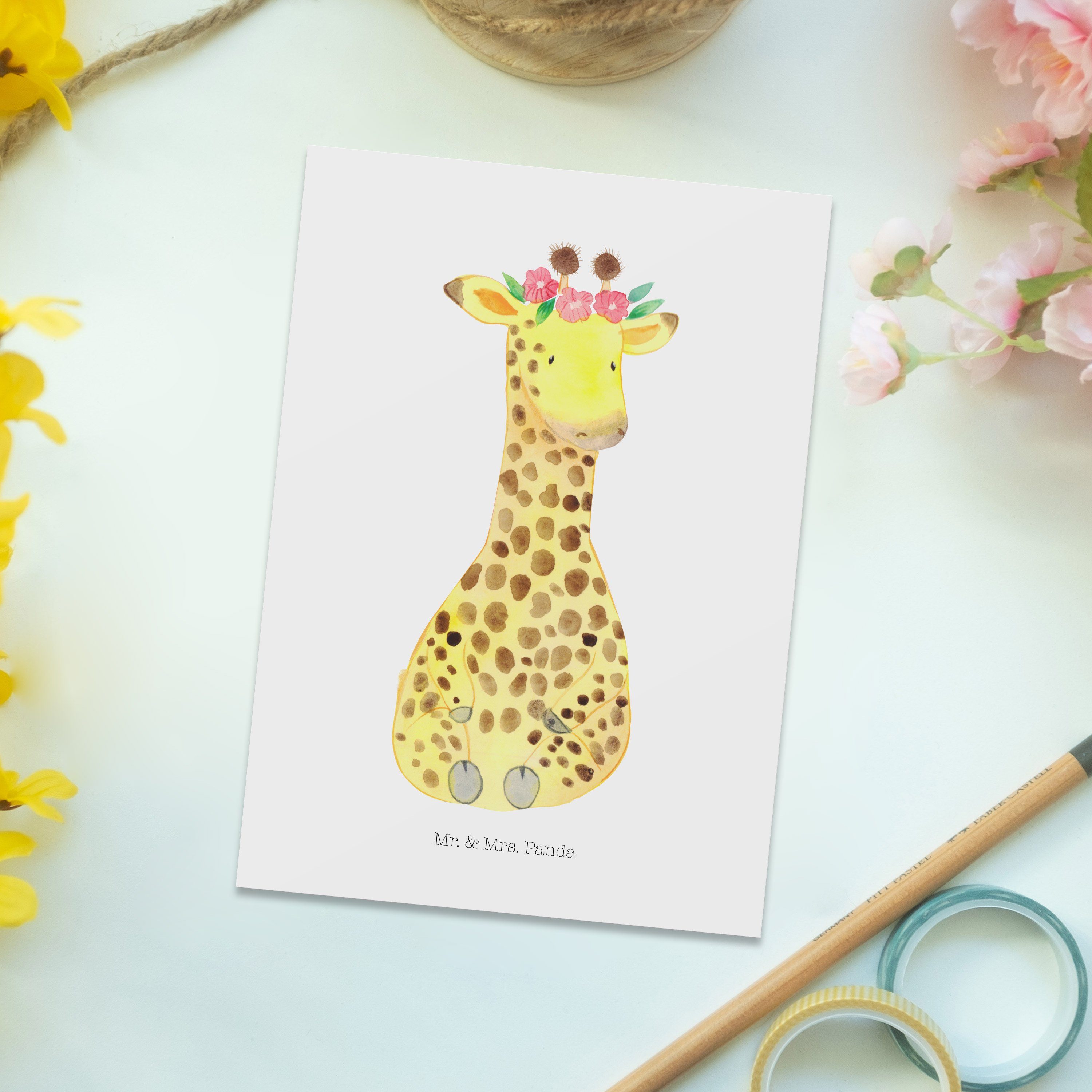 Mr. & Mrs. Panda - Geschenkkarte, Giraffe - Geschenk, Abent Postkarte Weiß Blumenkranz Freundin