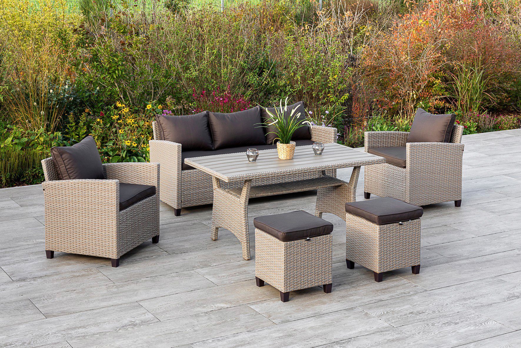 MERXX Garten-Essgruppe Striano, (16-tlg), inklusive Kissen, Dining-Set