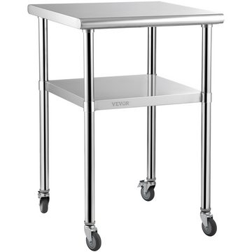 VEVOR Werkbank Kommerzieller Edelstahltisch 61 x 61 x 91,4 cm, Rollbarer Zweilagiger