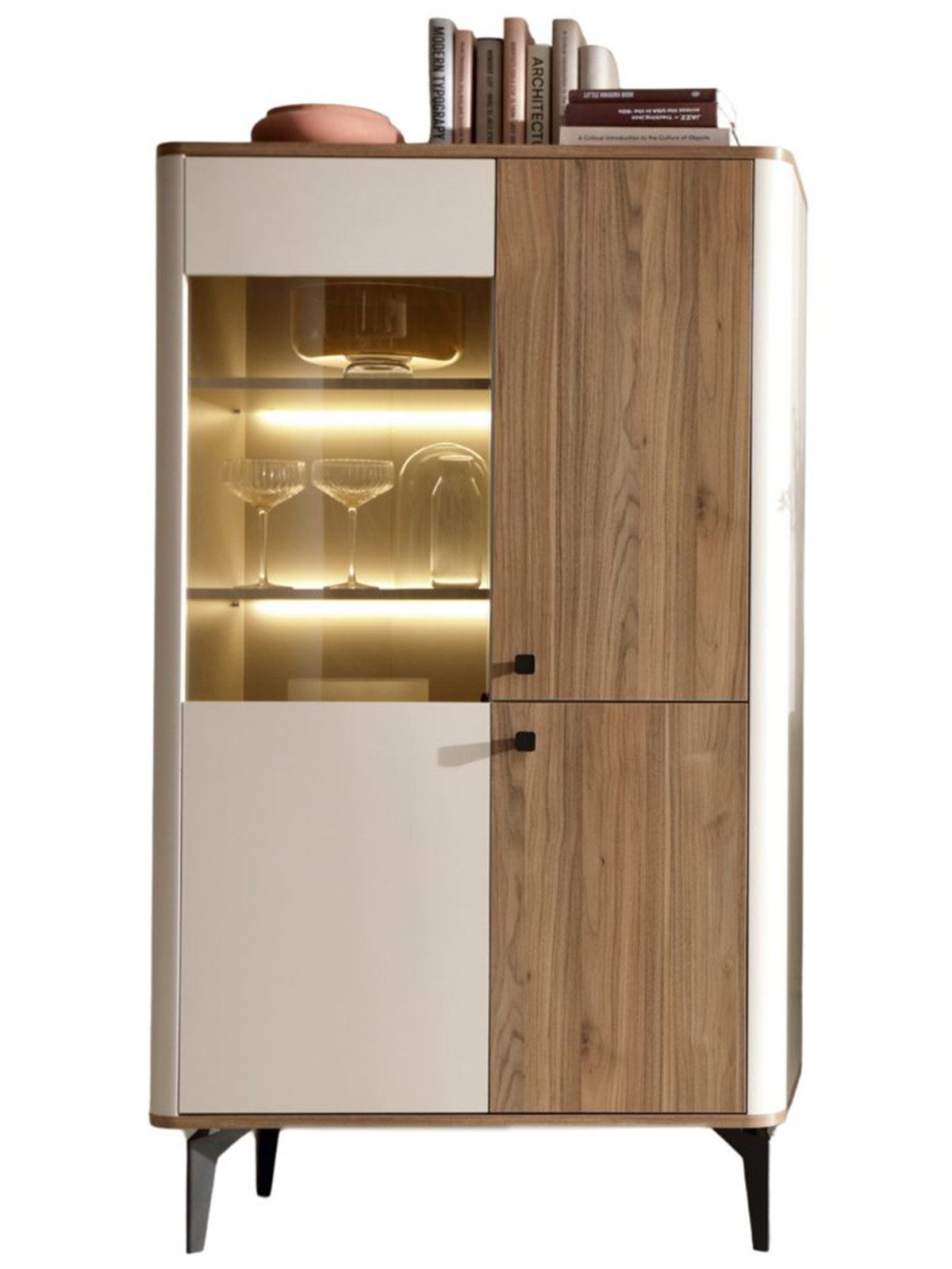 Compleo Standvitrine mit zwei Türen, Japandi Design, Vitrine Nussbaum