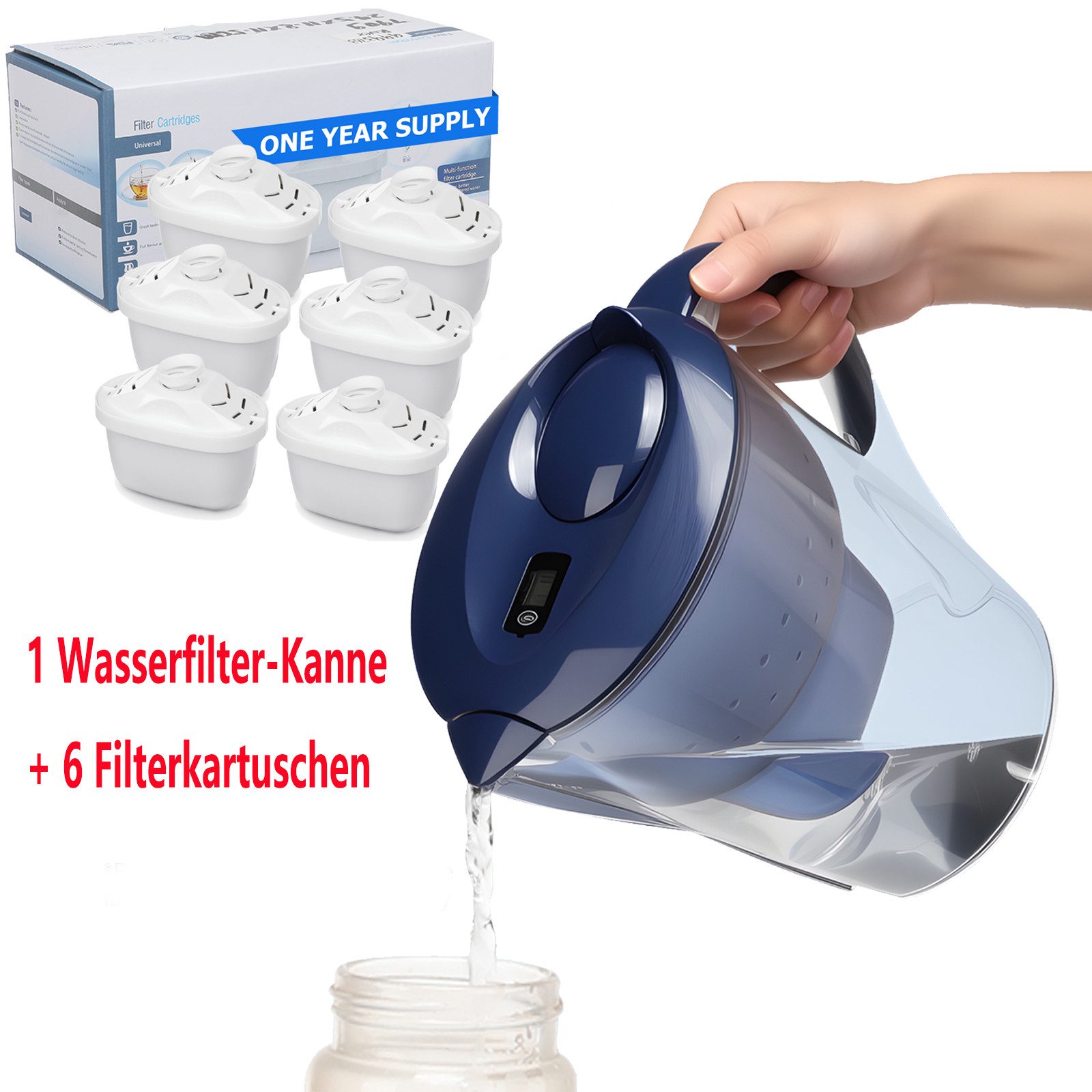 oyajia Wasserfilter Wasserfilter-Kanne mit 6 Ersatzkartuschen, 3,5L, Universal, Für frisches Trinkwasser, sauberes Trinkwasser im Alltag