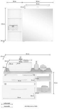 HELD MÖBEL Badmöbel-Set Davos, (3-St), Spiegelschrank, Regal und Waschtisch